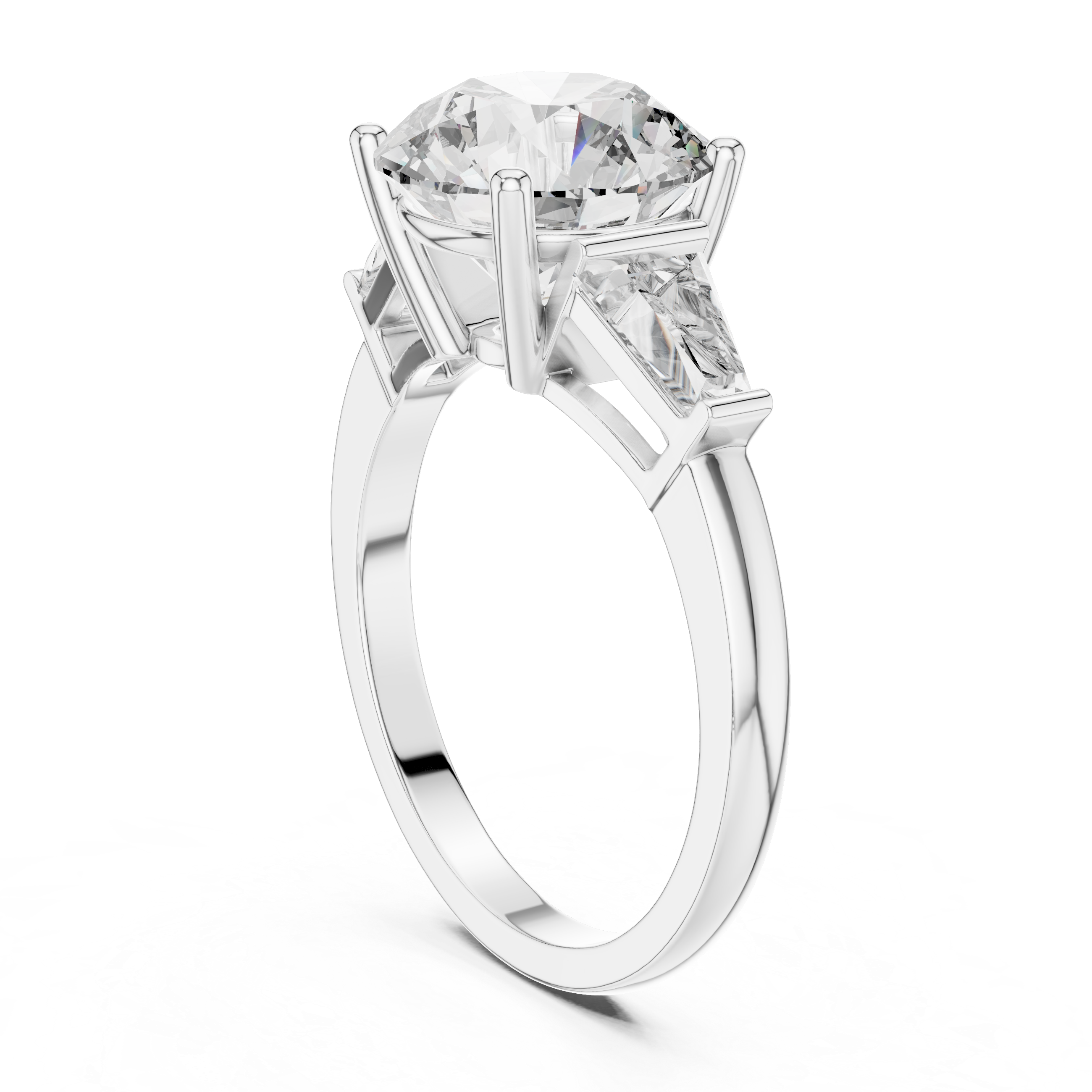 Brinda Gold and Diamonds Round Solitaire & Tapered Baguette Side Stones Diamond Ring