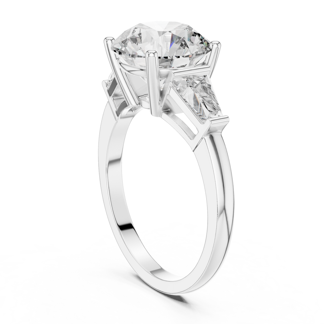 Brinda Gold and Diamonds Round Solitaire & Tapered Baguette Side Stones Diamond Ring