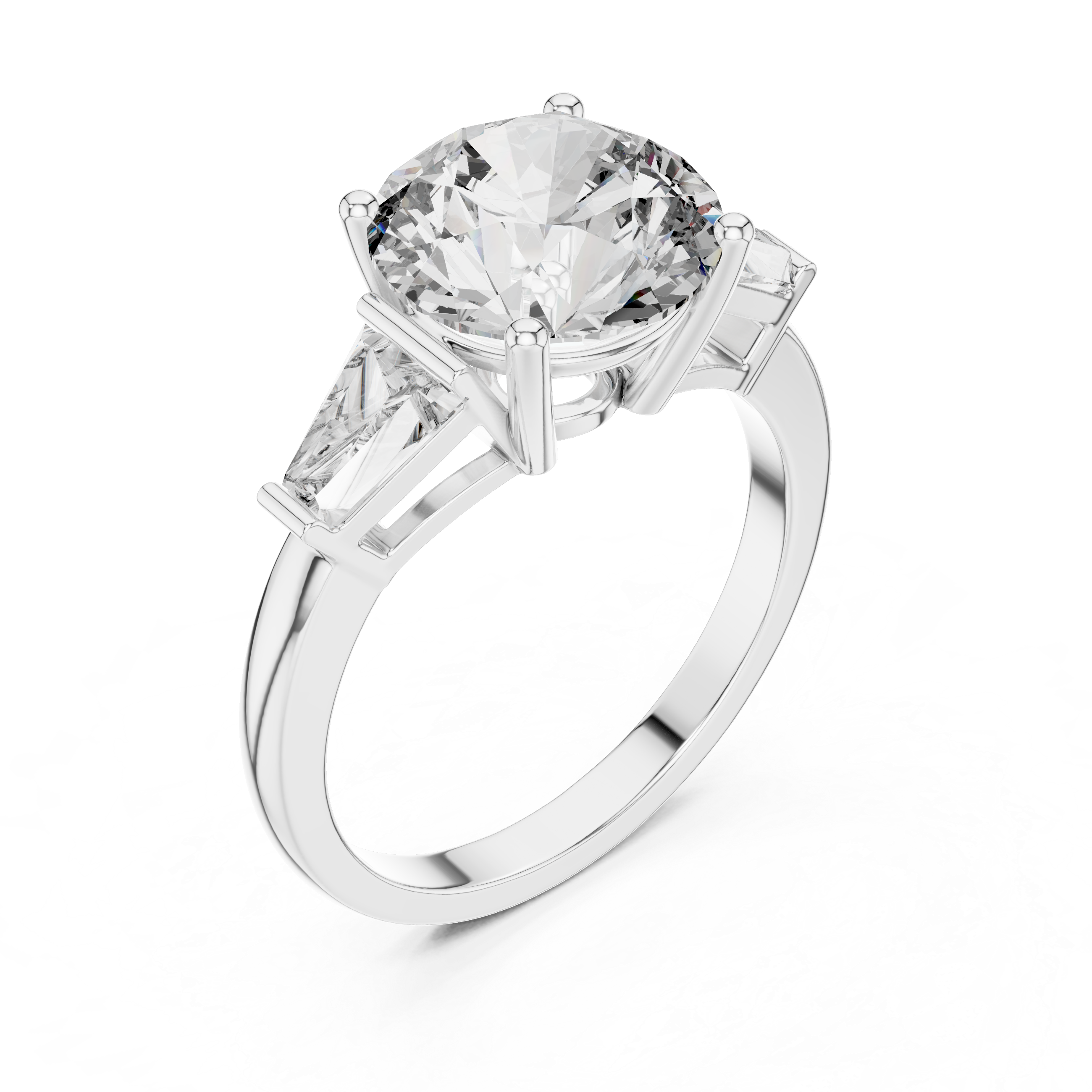 Brinda Gold and Diamonds Round Solitaire & Tapered Baguette Side Stones Diamond Ring