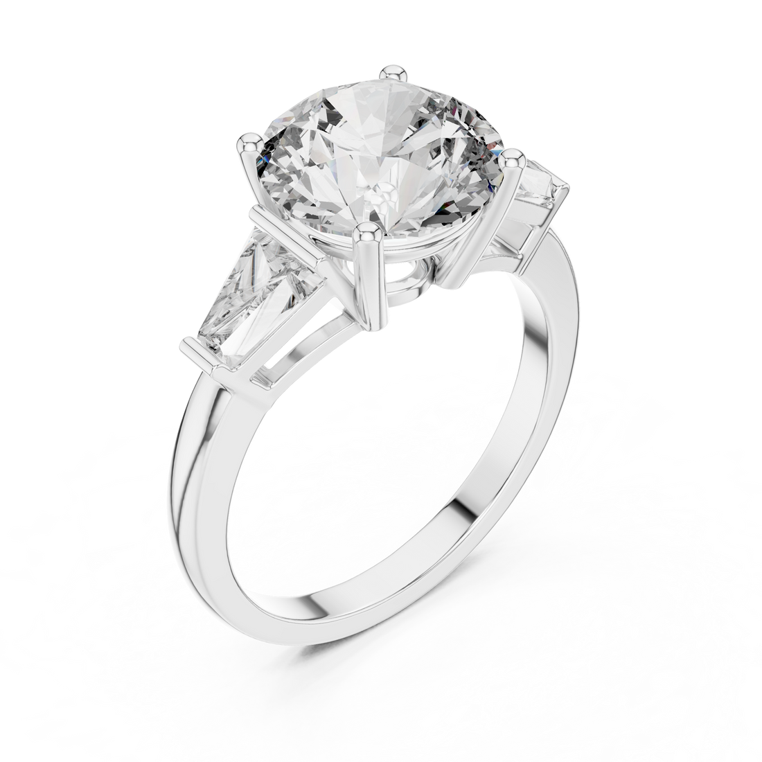 Brinda Gold and Diamonds Round Solitaire & Tapered Baguette Side Stones Diamond Ring