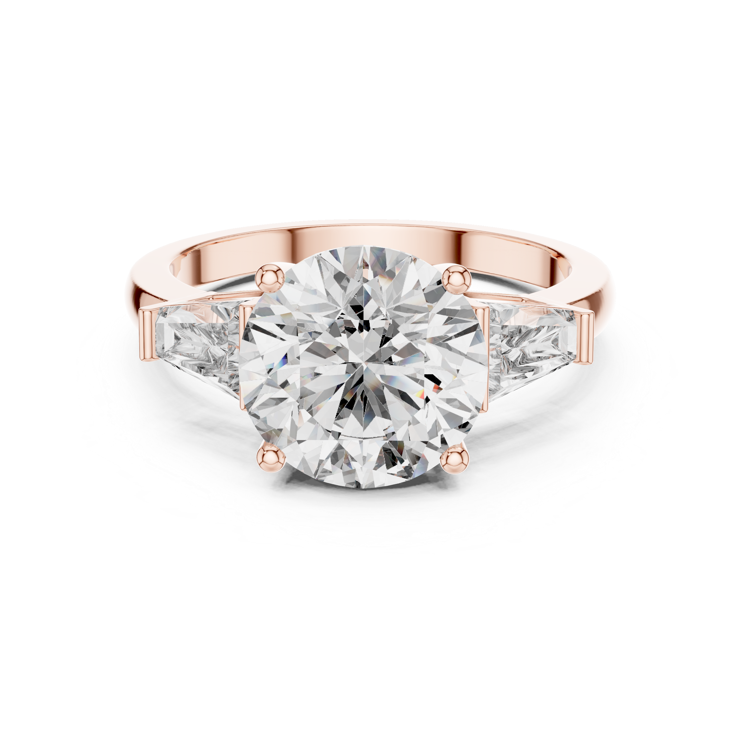 Brinda Gold and Diamonds Round Solitaire & Tapered Baguette Side Stones Diamond Ring