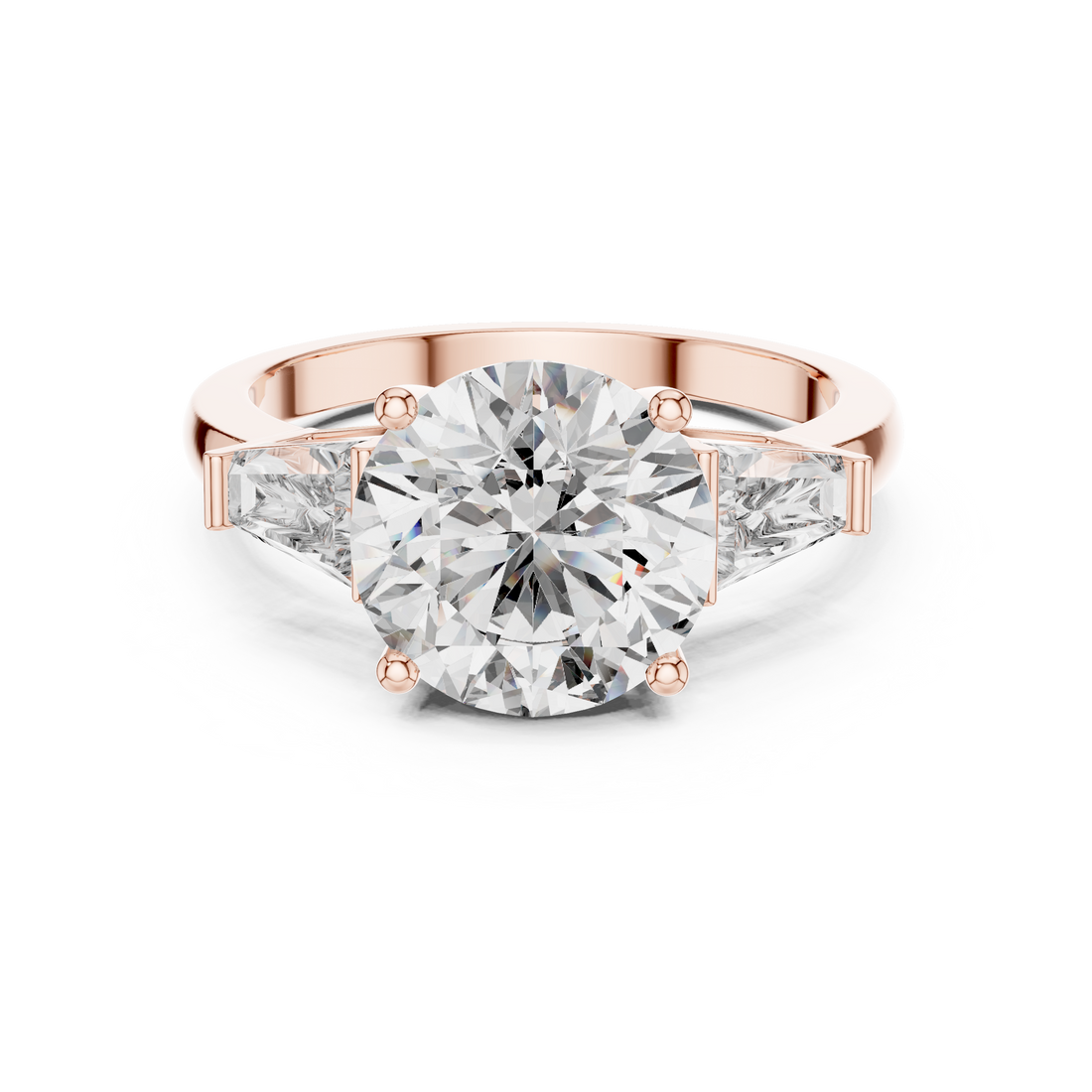 Brinda Gold and Diamonds Round Solitaire & Tapered Baguette Side Stones Diamond Ring