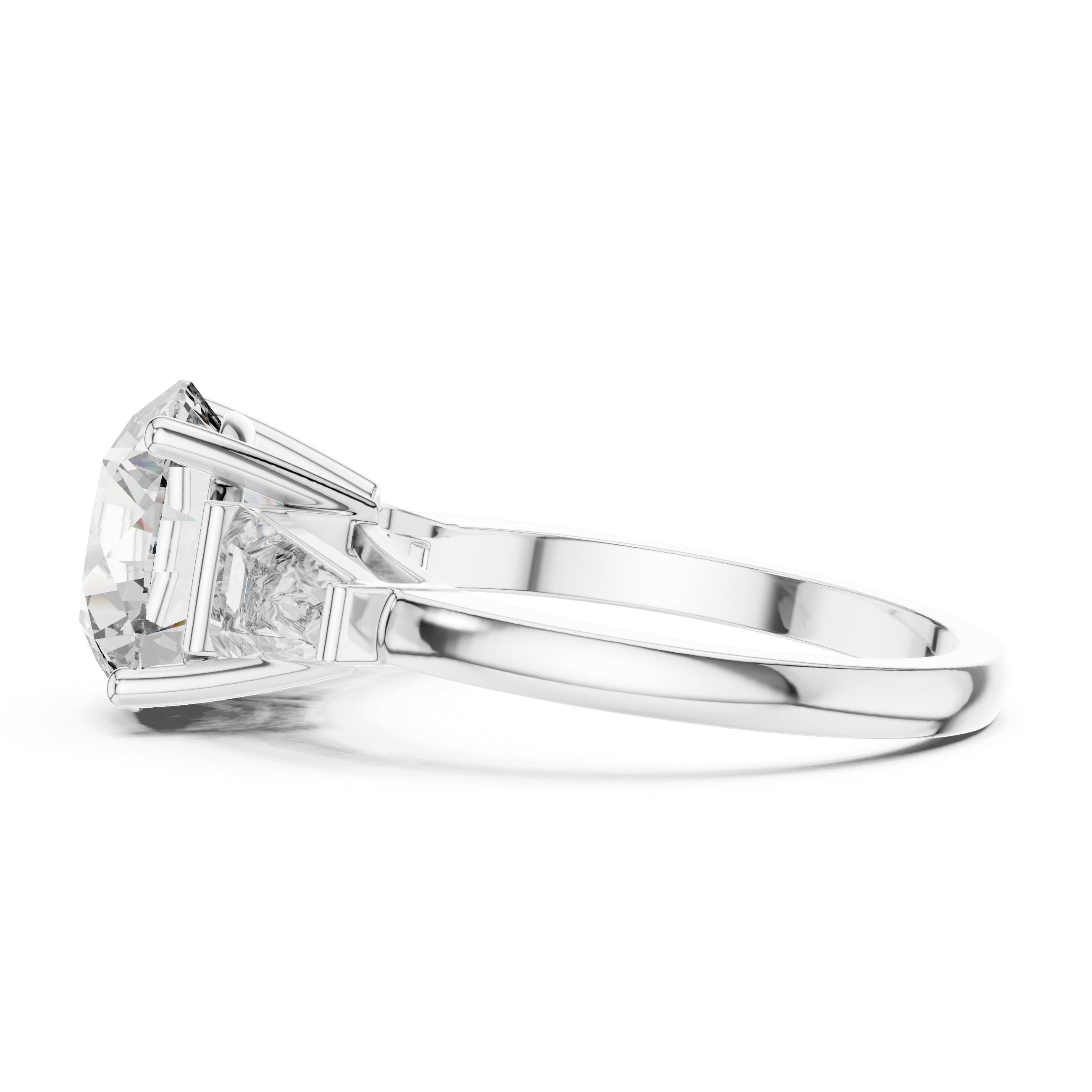 Brinda Gold and Diamonds Round Solitaire & Tapered Baguette Side Stones Diamond Ring