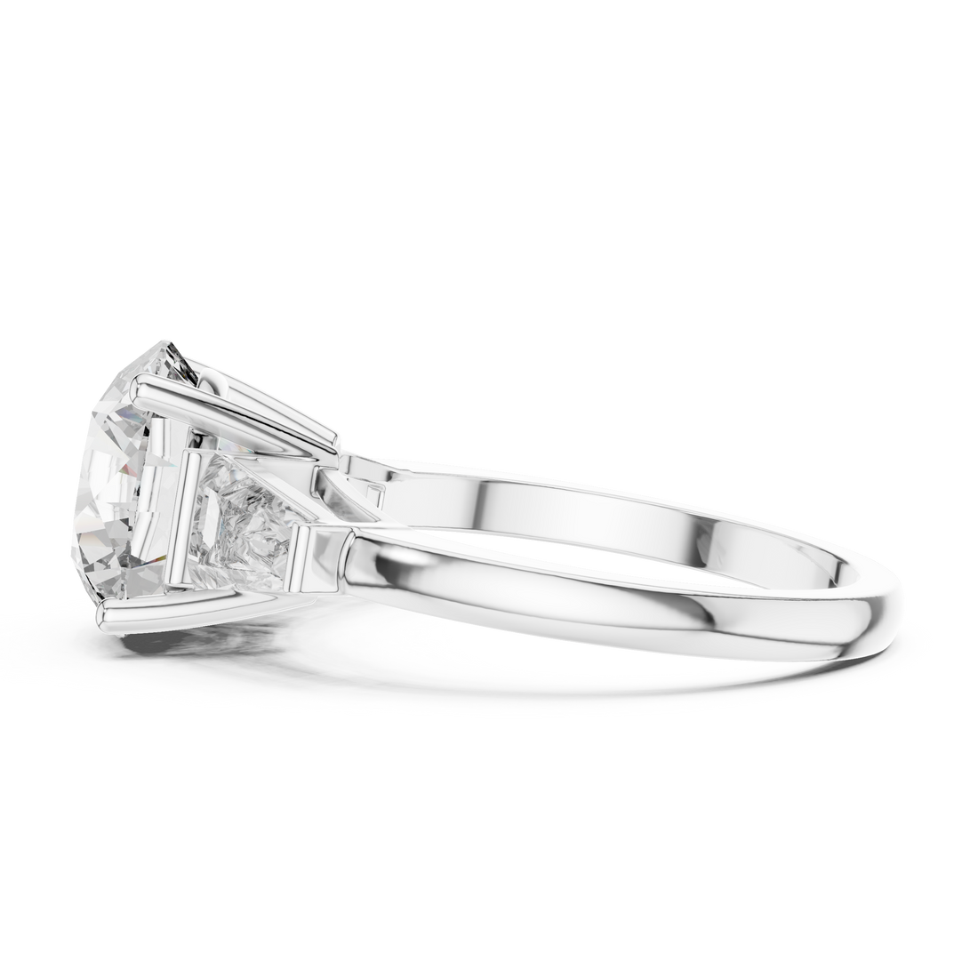 Brinda Gold and Diamonds Round Solitaire & Tapered Baguette Side Stones Diamond Ring