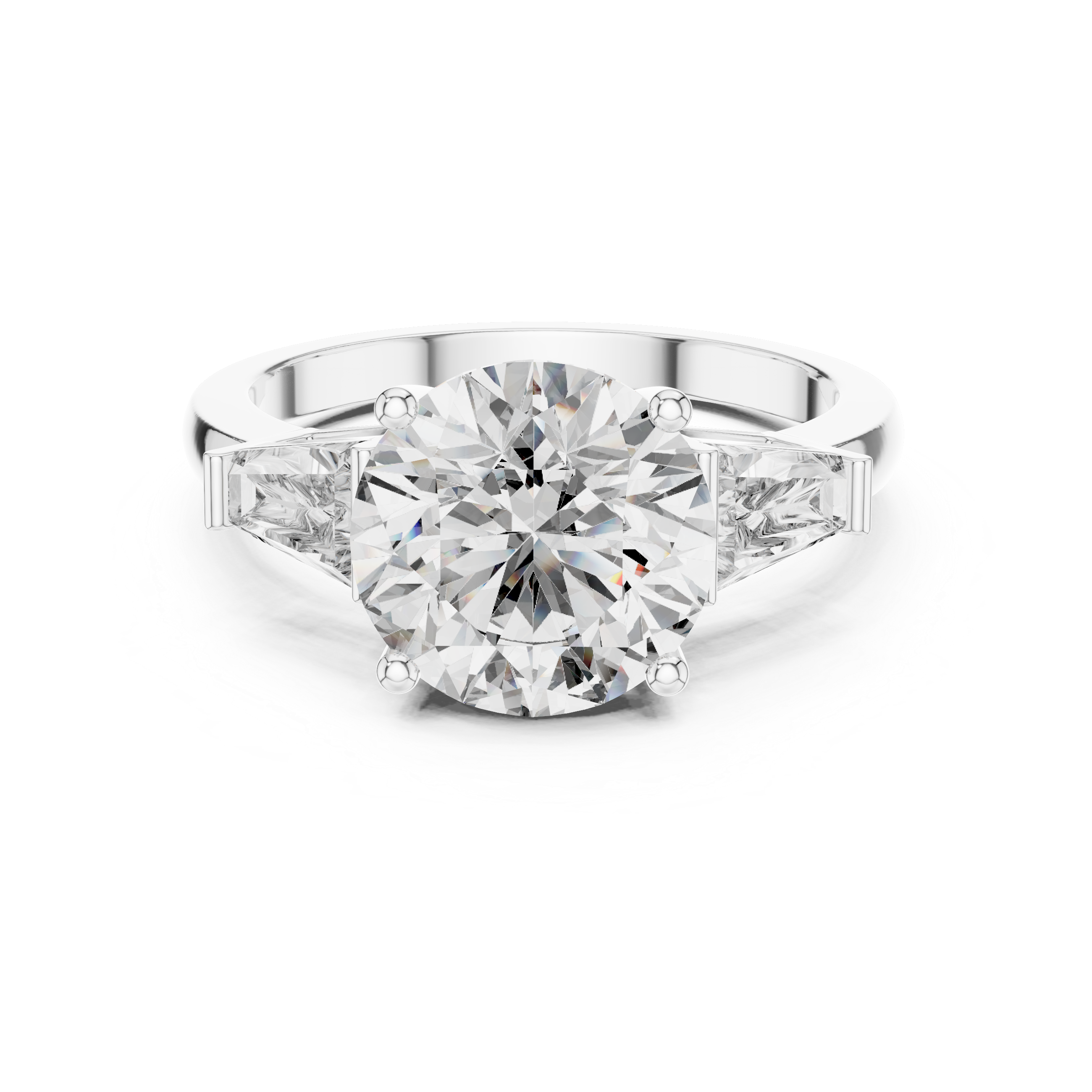 Brinda Gold and Diamonds Round Solitaire & Tapered Baguette Side Stones Diamond Ring