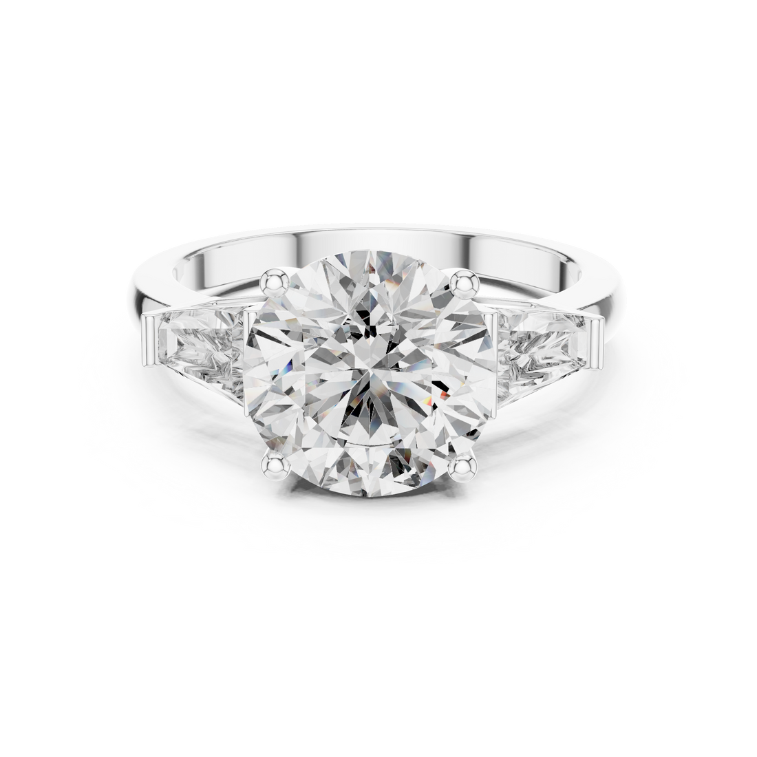Brinda Gold and Diamonds Round Solitaire & Tapered Baguette Side Stones Diamond Ring
