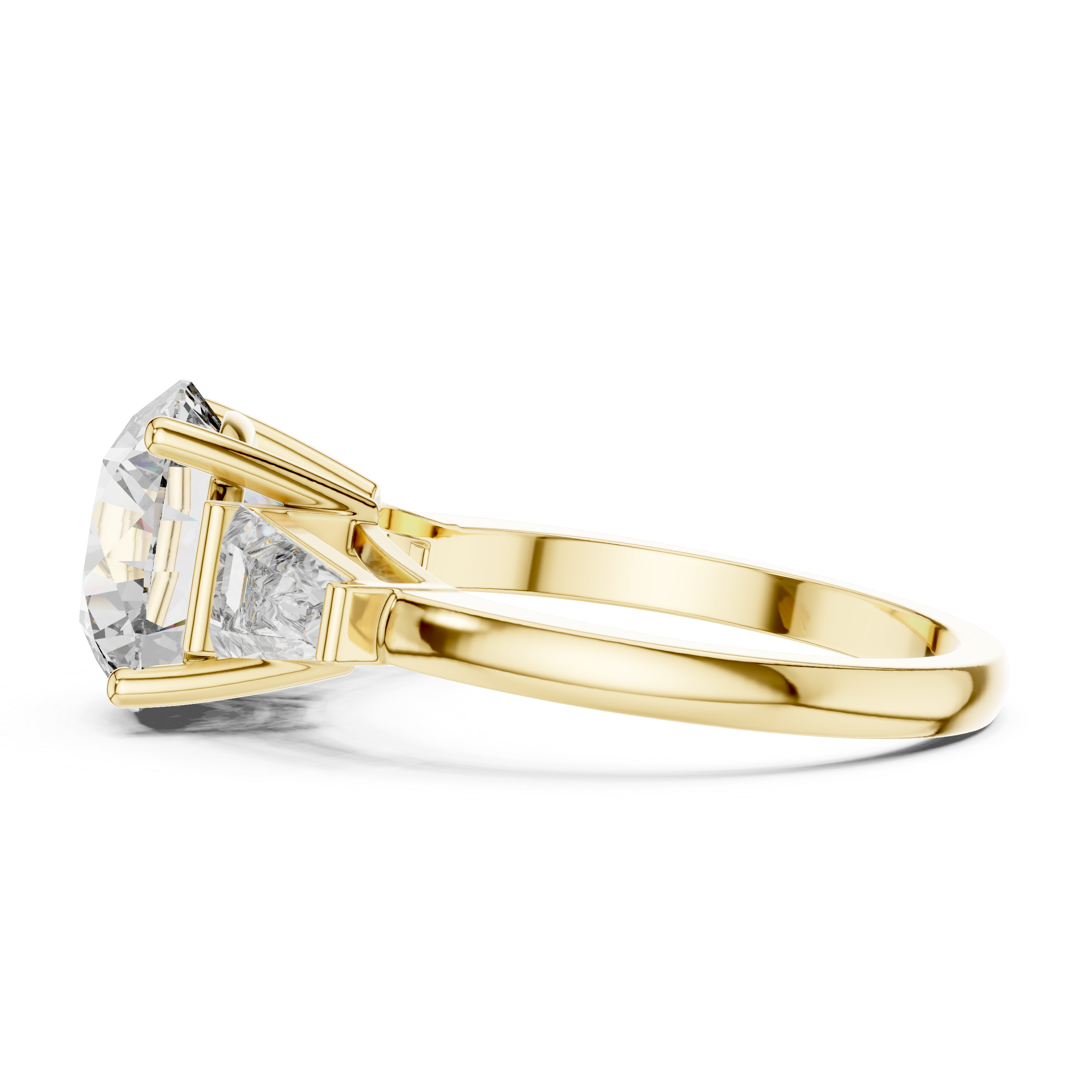 Brinda Gold and Diamonds Round Solitaire & Tapered Baguette Side Stones Diamond Ring