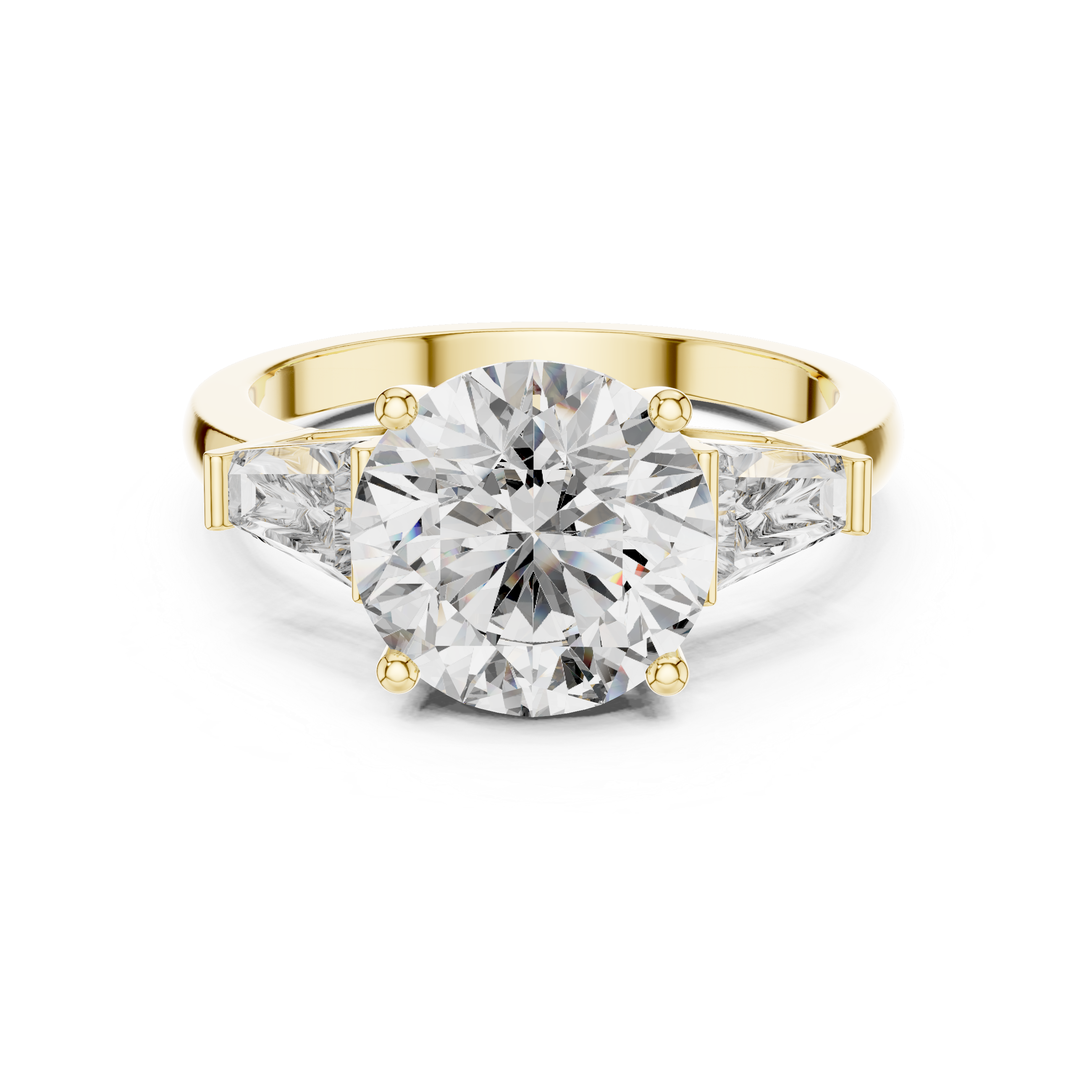 Brinda Gold and Diamonds Round Solitaire & Tapered Baguette Side Stones Diamond Ring