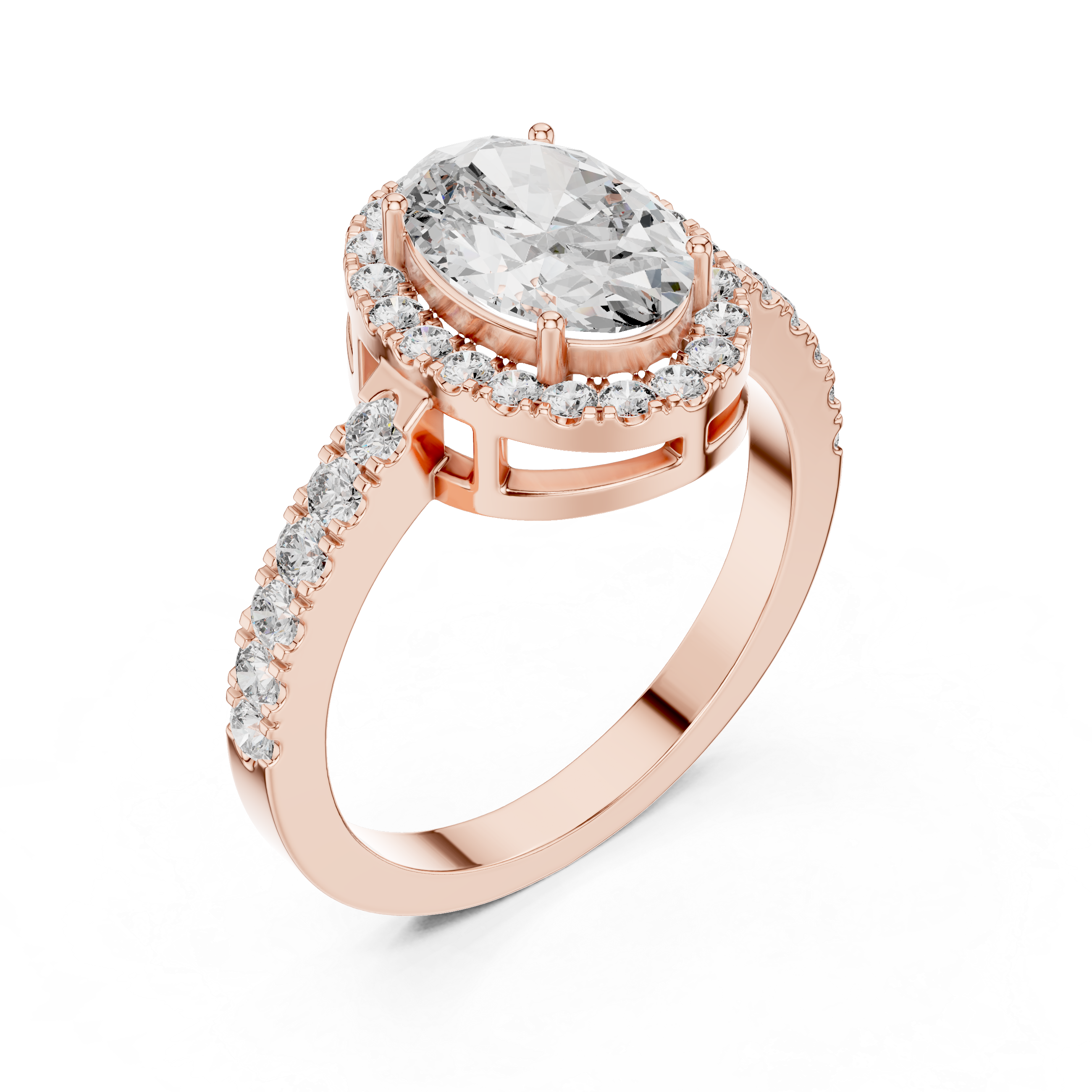 Brinda Gold and Diamonds Oval Solitaire & Pavé Halo Band Diamond Ring