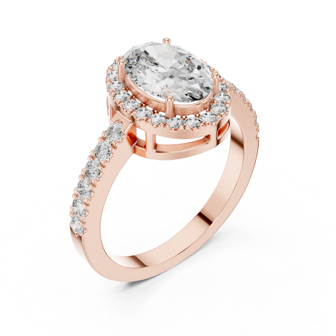 Brinda Gold and Diamonds Oval Solitaire & Pavé Halo Band Diamond Ring