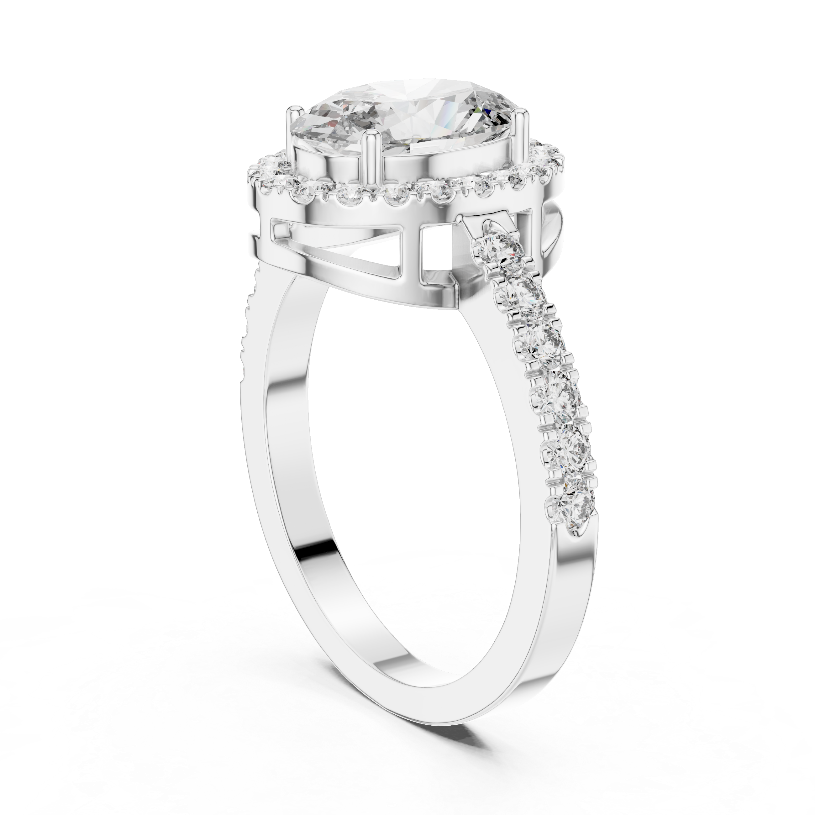 Brinda Gold and Diamonds Oval Solitaire & Pavé Halo Band Diamond Ring