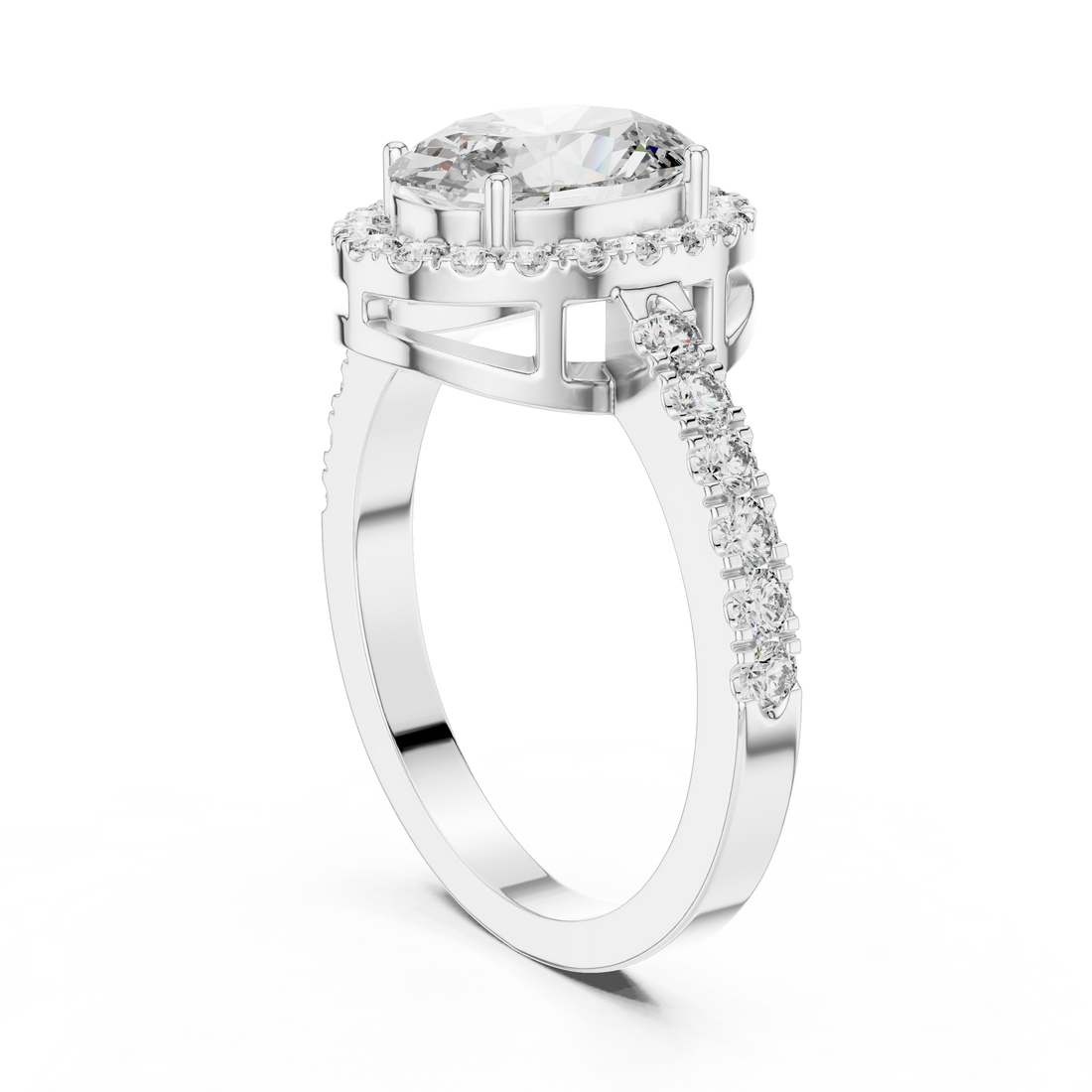 Brinda Gold and Diamonds Oval Solitaire & Pavé Halo Band Diamond Ring