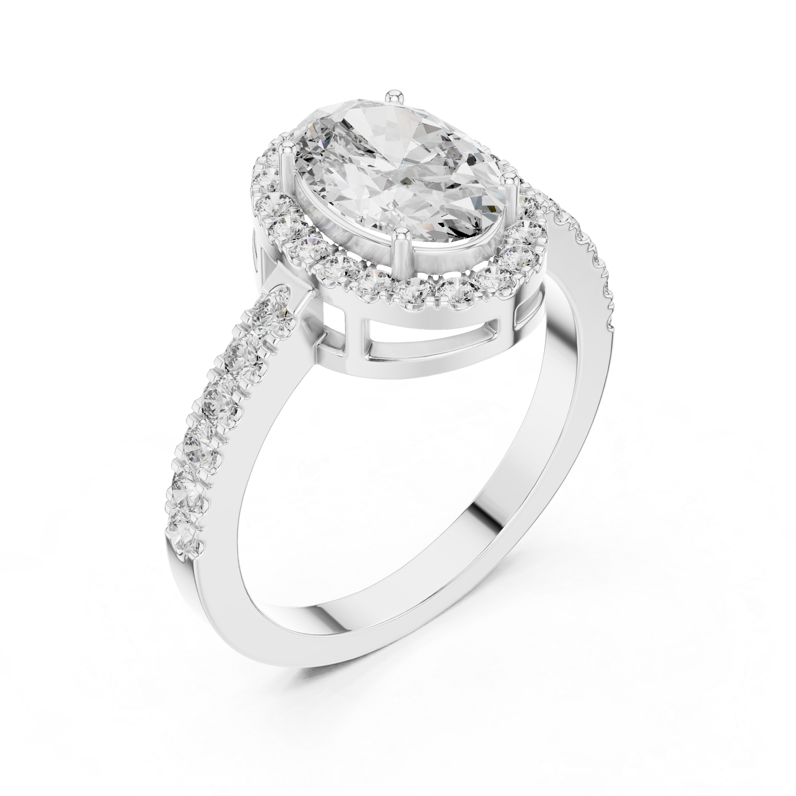 Brinda Gold and Diamonds Oval Solitaire & Pavé Halo Band Diamond Ring