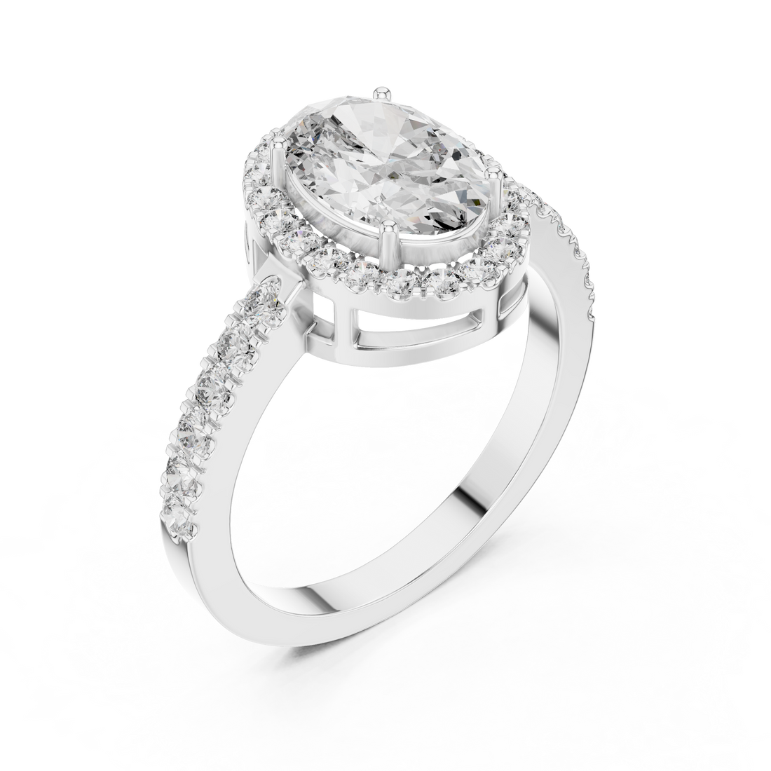 Brinda Gold and Diamonds Oval Solitaire & Pavé Halo Band Diamond Ring