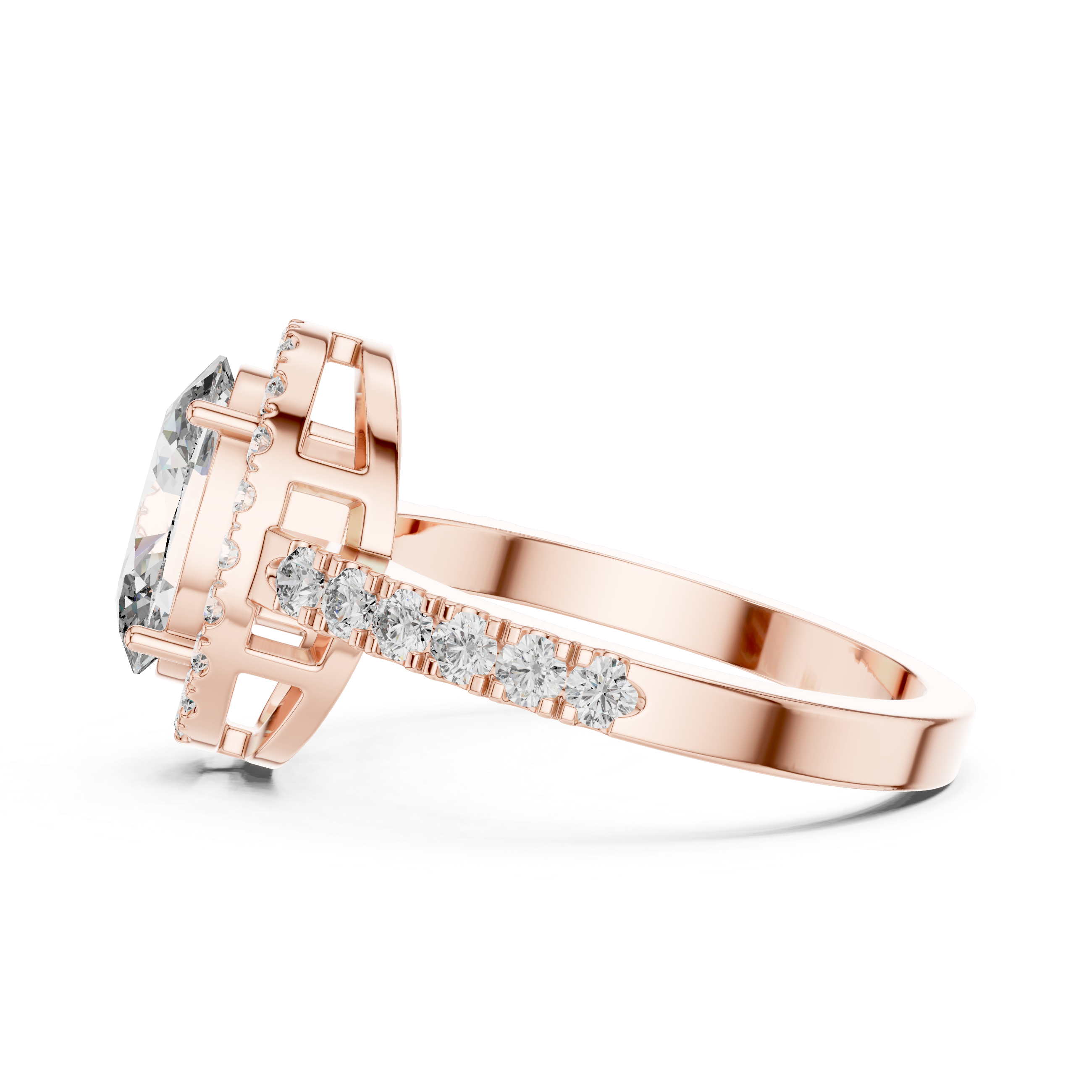 Brinda Gold and Diamonds Oval Solitaire & Pavé Halo Band Diamond Ring