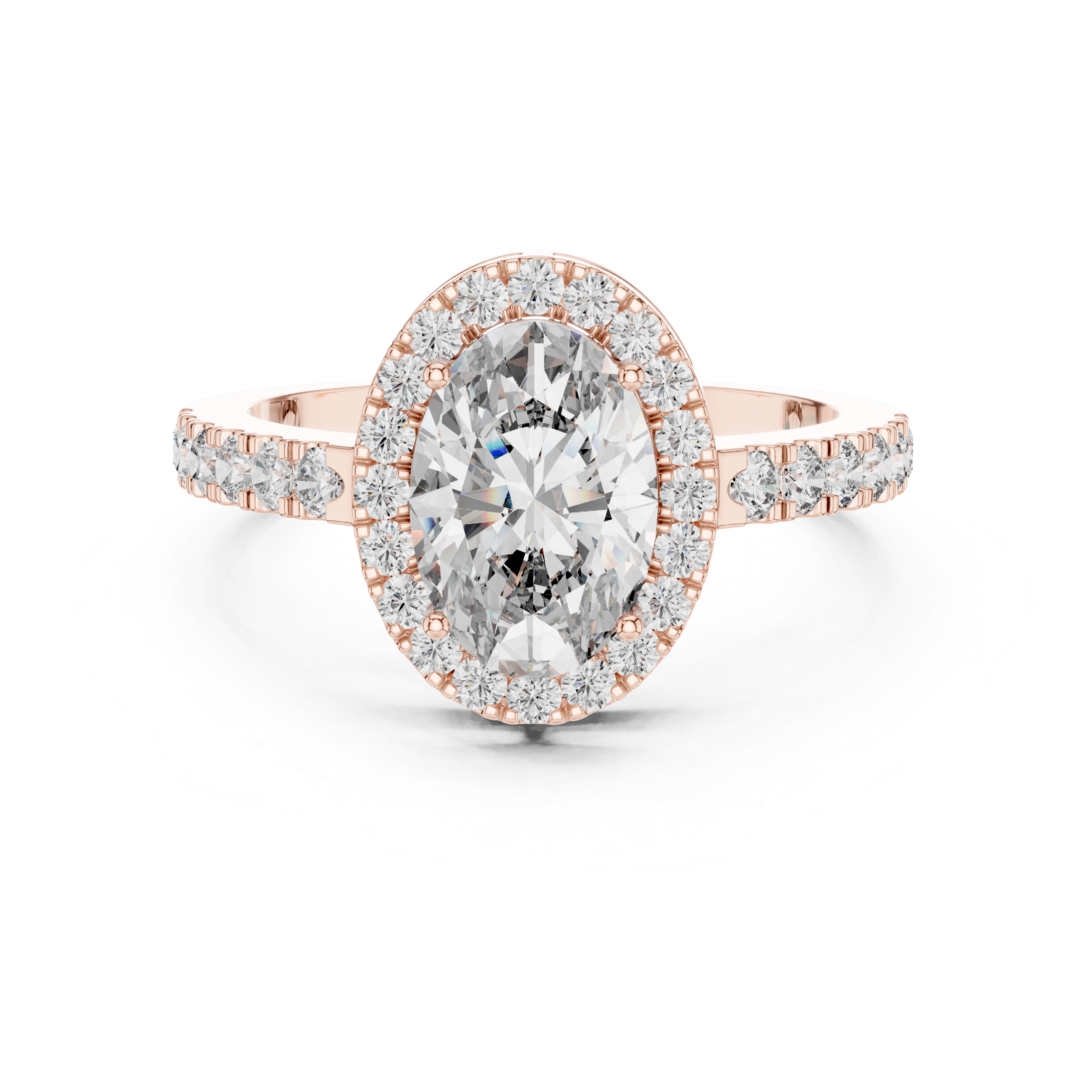 Brinda Gold and Diamonds Oval Solitaire & Pavé Halo Band Diamond Ring