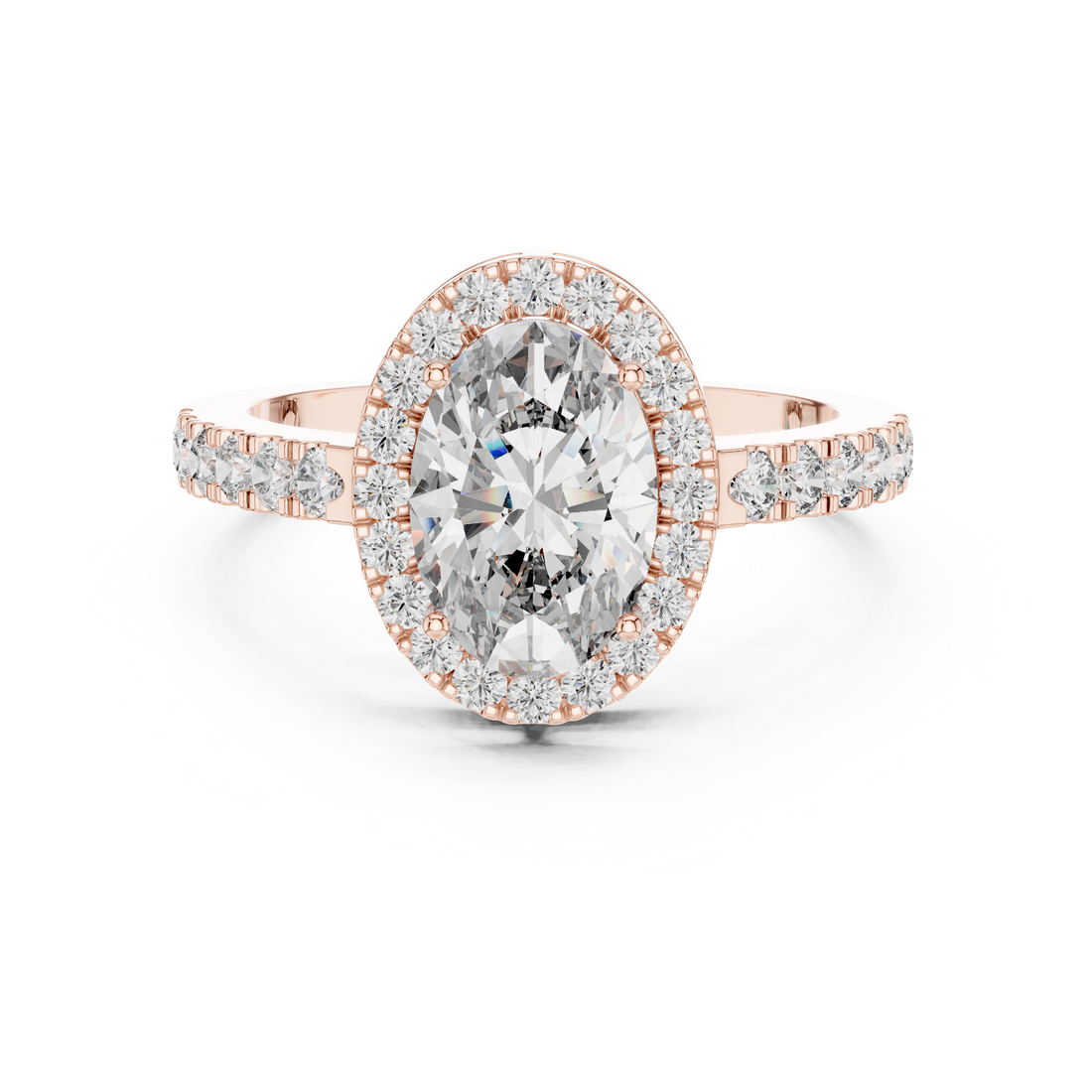 Brinda Gold and Diamonds Oval Solitaire & Pavé Halo Band Diamond Ring