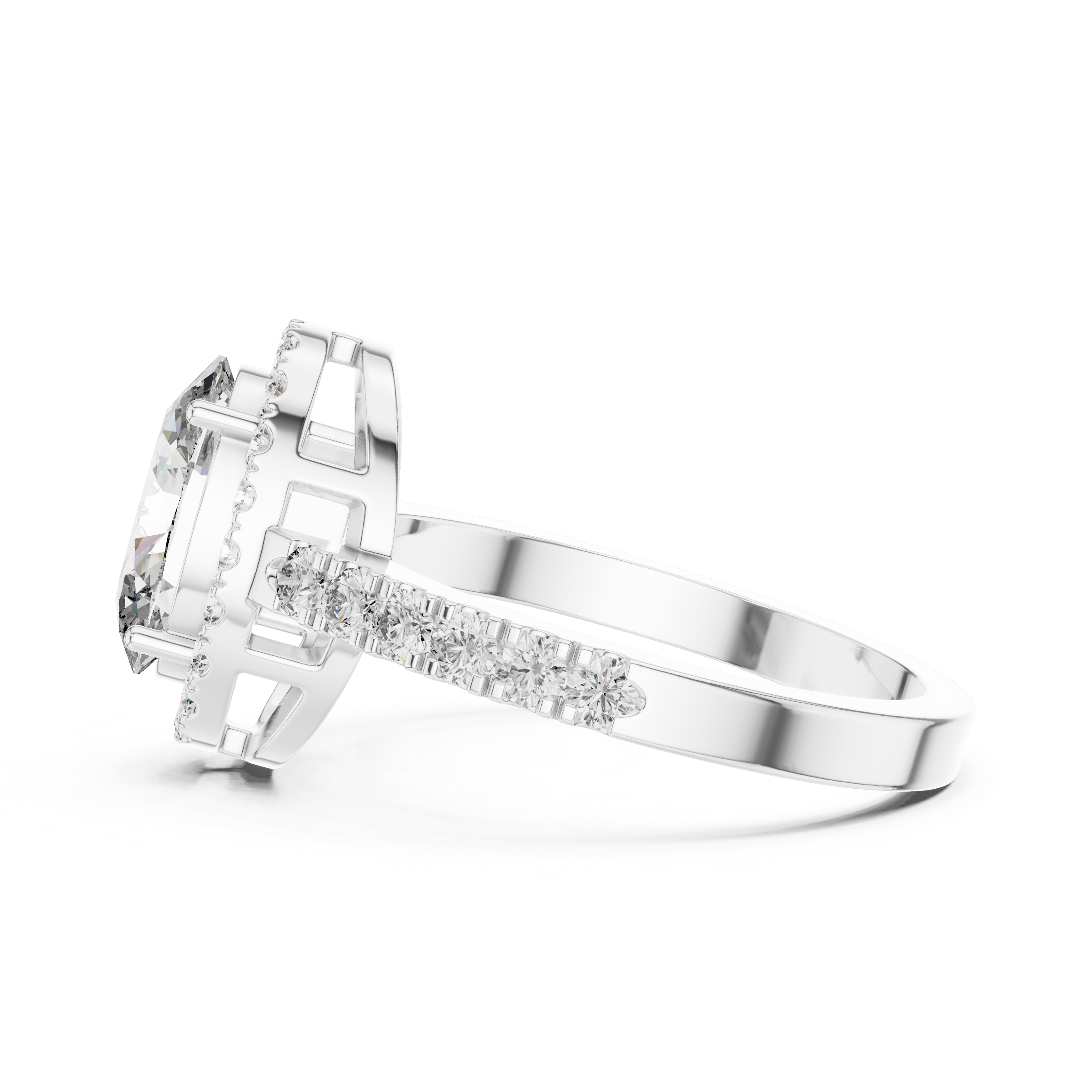 Brinda Gold and Diamonds Oval Solitaire & Pavé Halo Band Diamond Ring