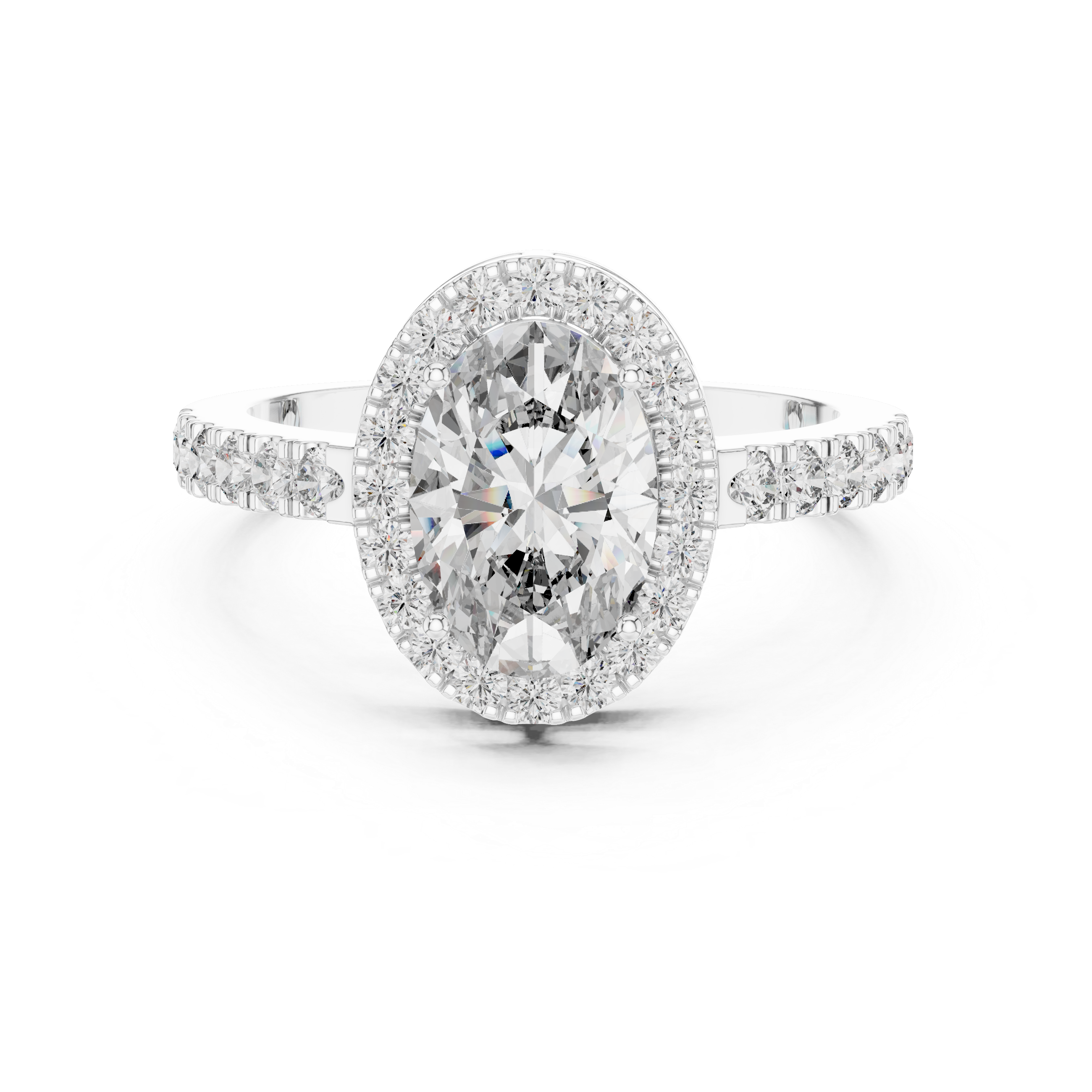 Brinda Gold and Diamonds Oval Solitaire & Pavé Halo Band Diamond Ring