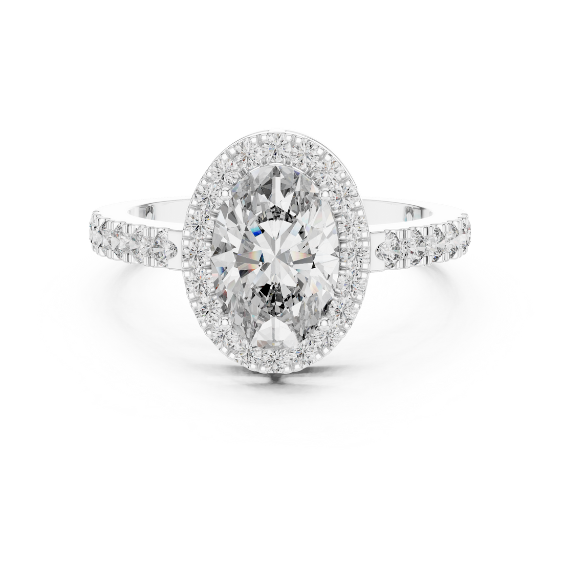 Brinda Gold and Diamonds Oval Solitaire & Pavé Halo Band Diamond Ring