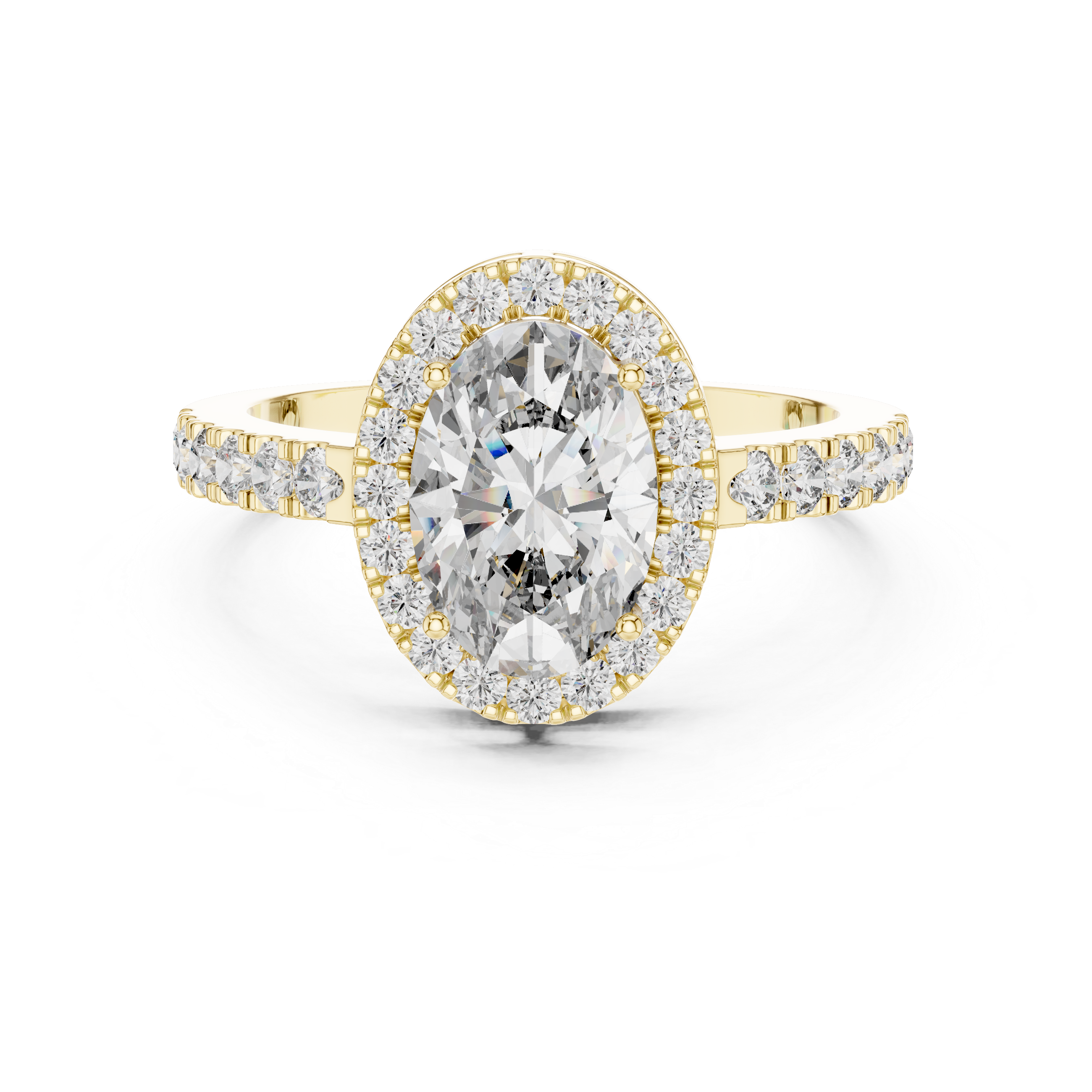 Brinda Gold and Diamonds Oval Solitaire & Pavé Halo Band Diamond Ring