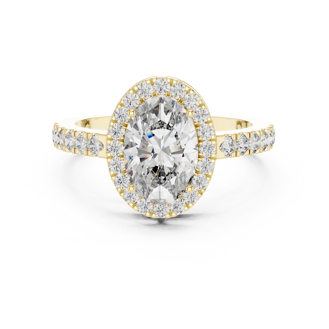 Brinda Gold and Diamonds Oval Solitaire & Pavé Halo Band Diamond Ring