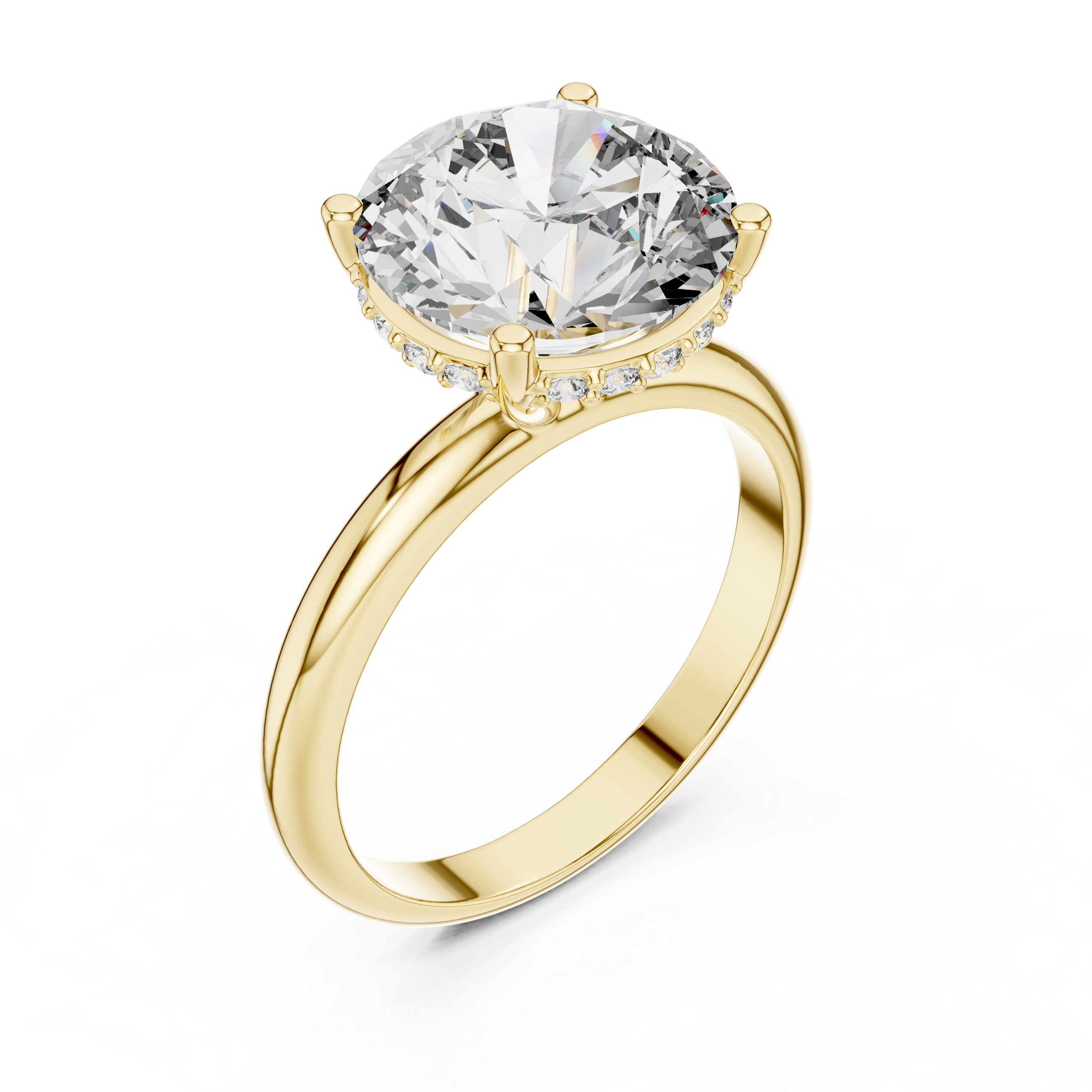 Brinda Gold and Diamonds Round Solitaire & Hidden Crown Halo Diamond Ring