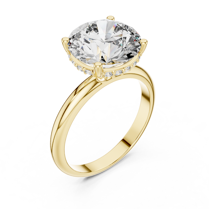 Brinda Gold and Diamonds Round Solitaire & Hidden Crown Halo Diamond Ring