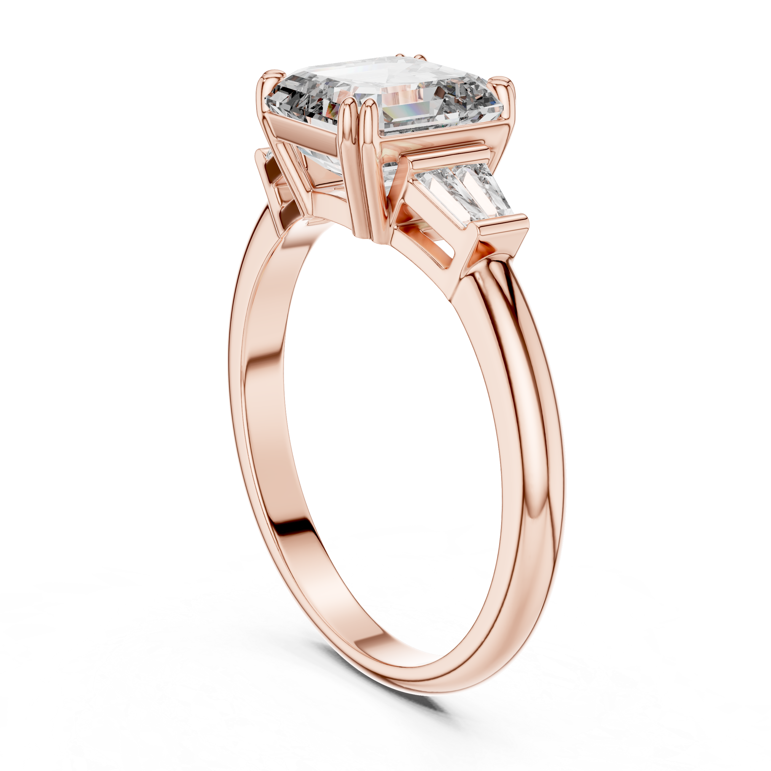 Square Emerald-Cut Three-Stone Baguette Engagement Ring