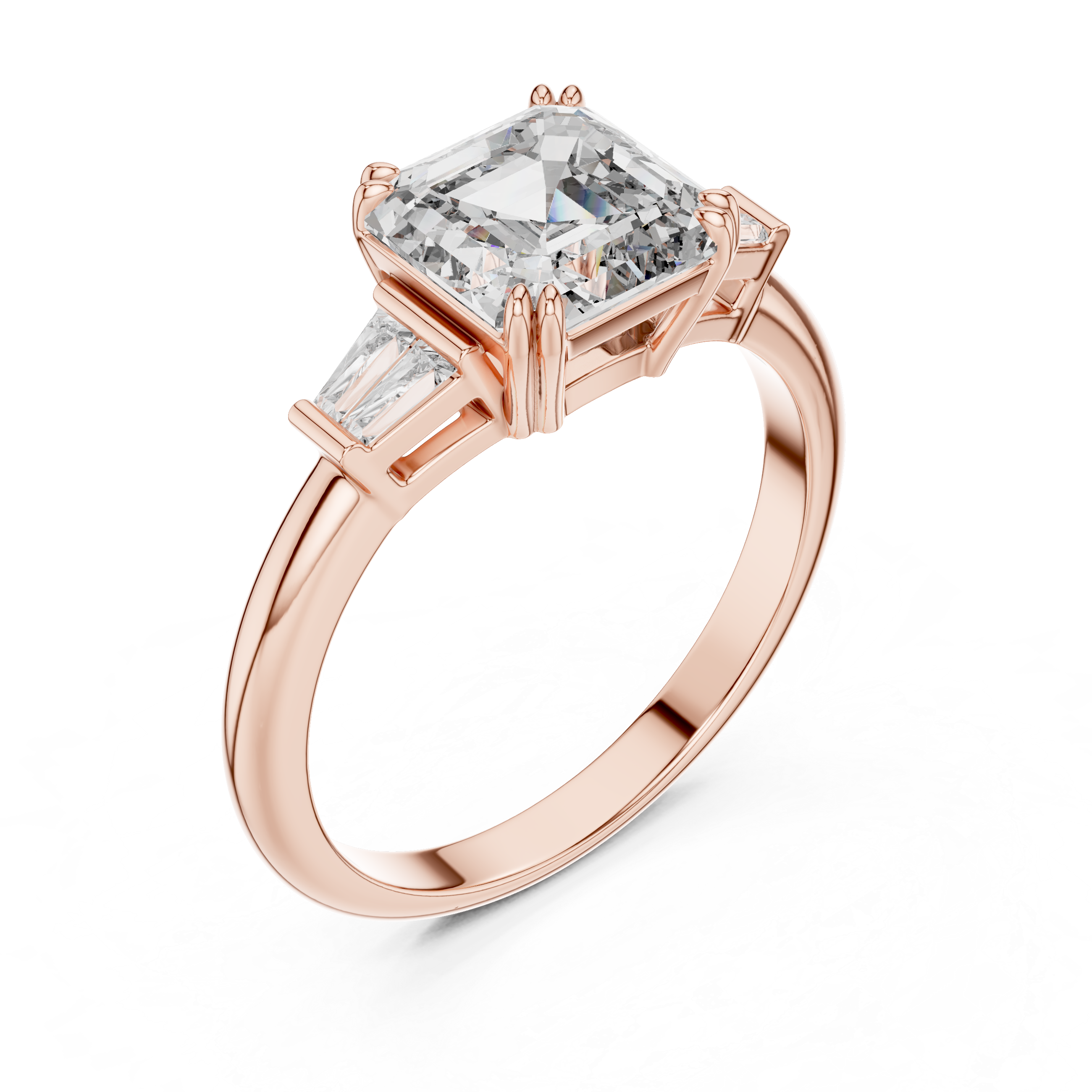 Square Emerald-Cut Three-Stone Baguette Engagement Ring