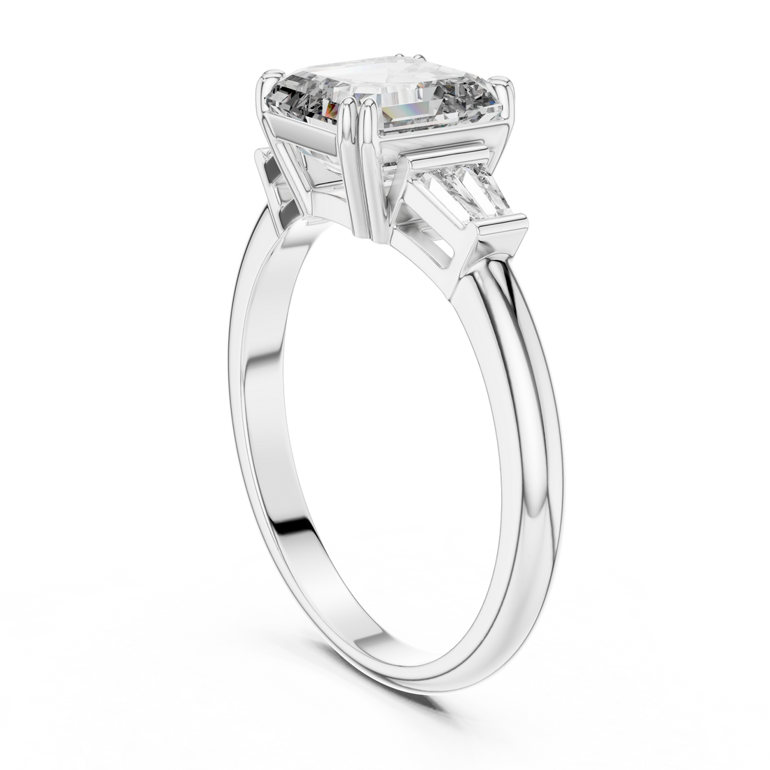 Square Emerald-Cut Three-Stone Baguette Engagement Ring