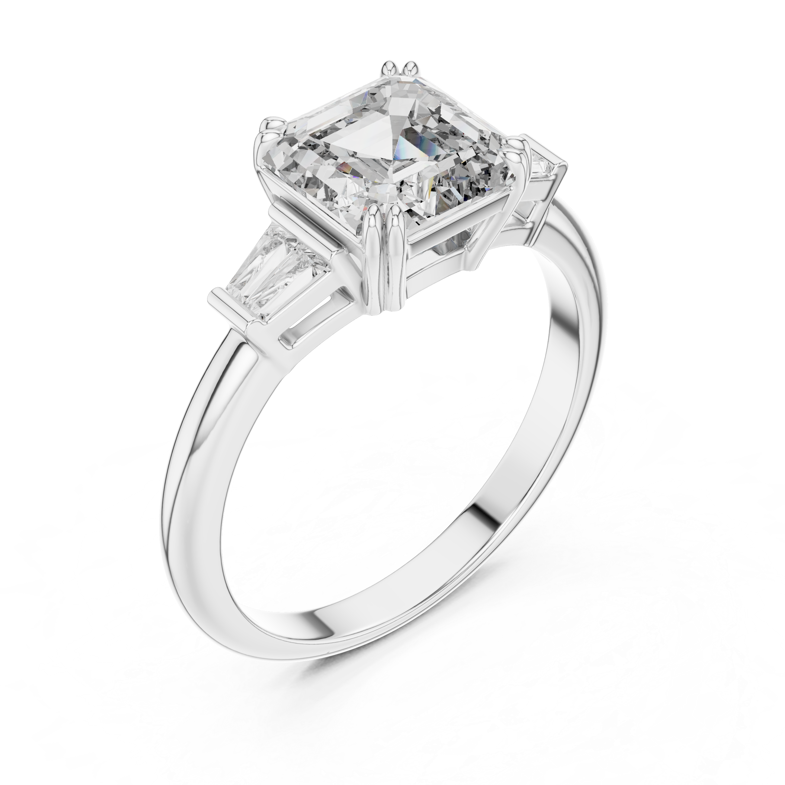 Square Emerald-Cut Three-Stone Baguette Engagement Ring
