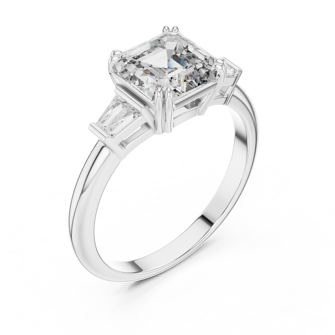 Square Emerald-Cut Three-Stone Baguette Engagement Ring