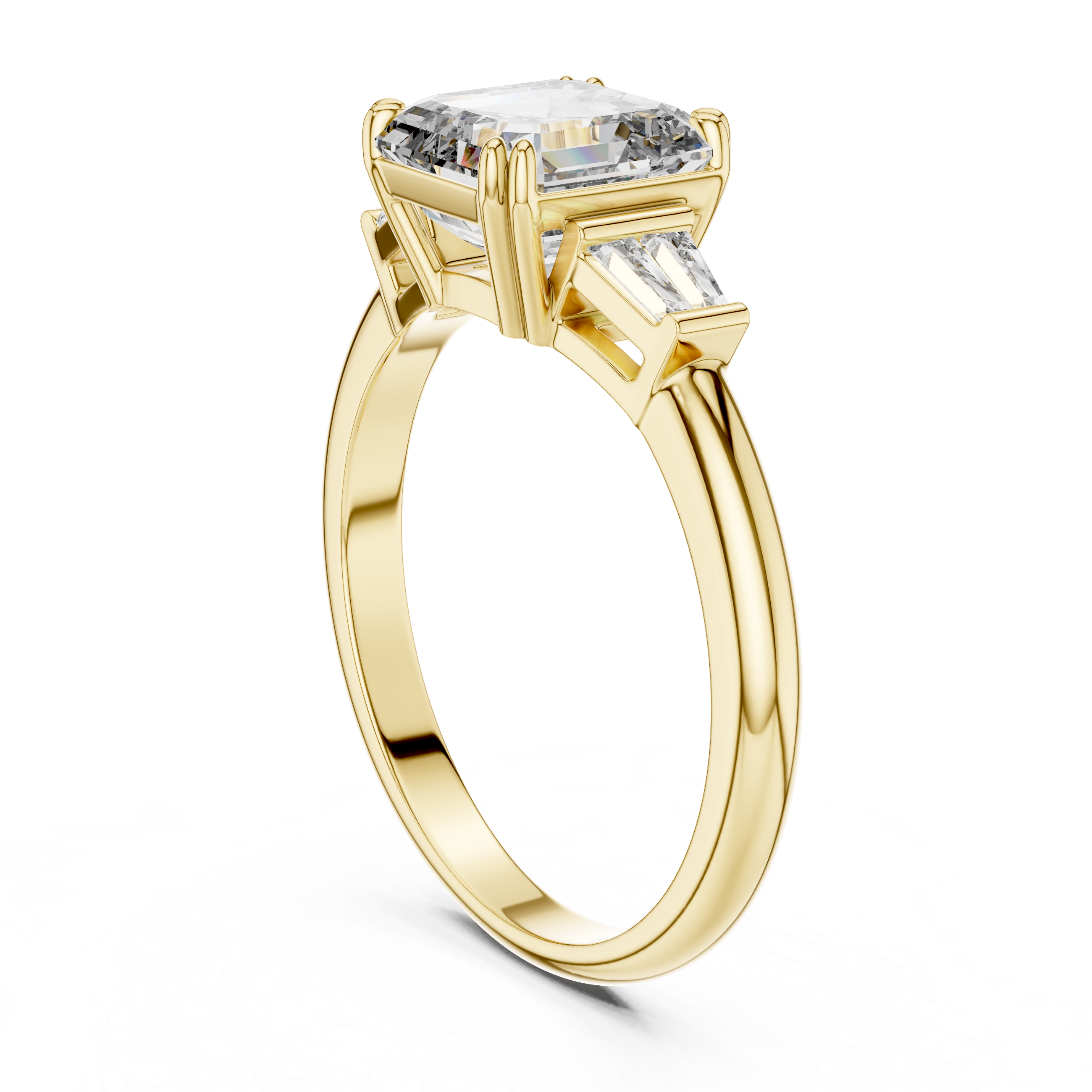 Square Emerald-Cut Three-Stone Baguette Engagement Ring
