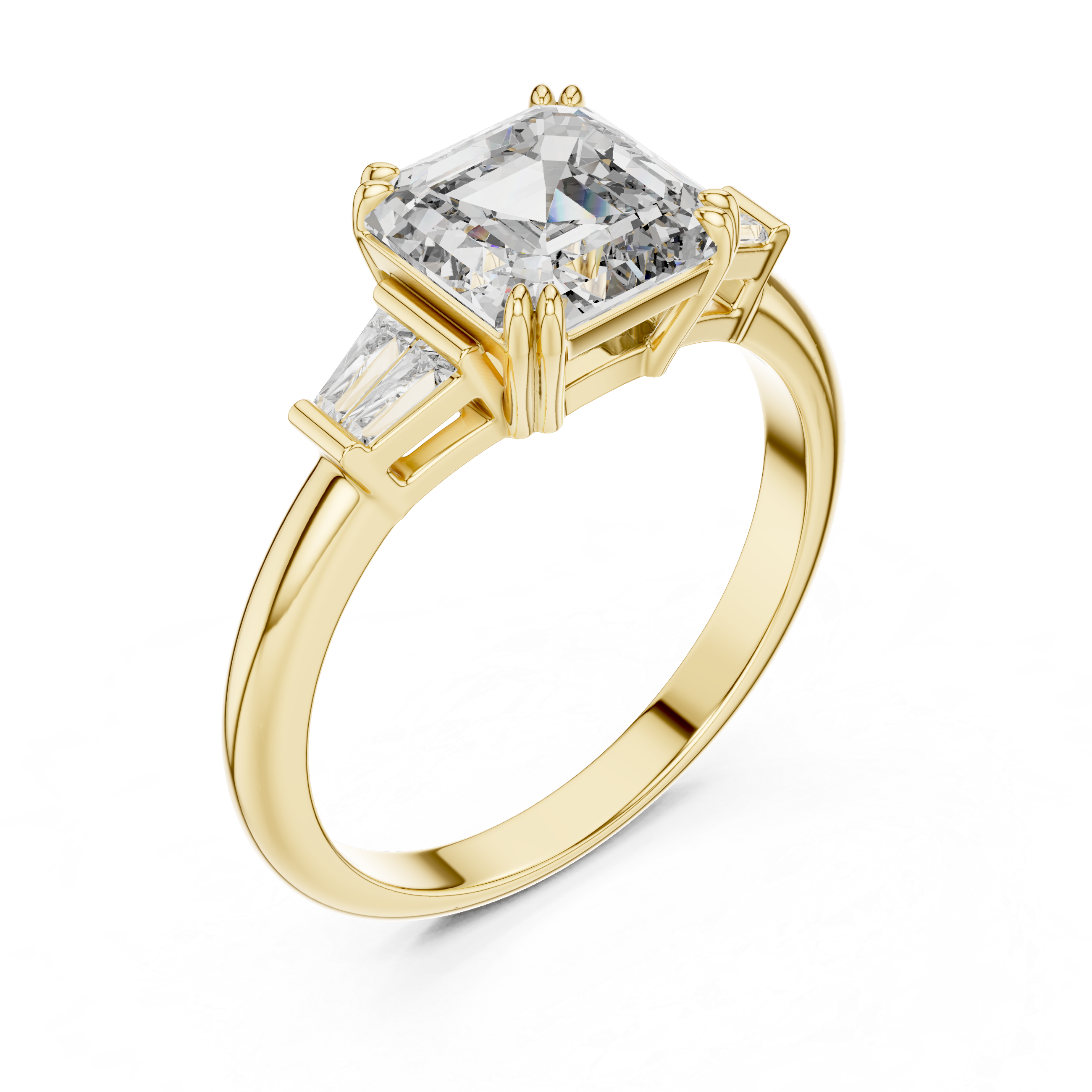 Square Emerald-Cut Three-Stone Baguette Engagement Ring