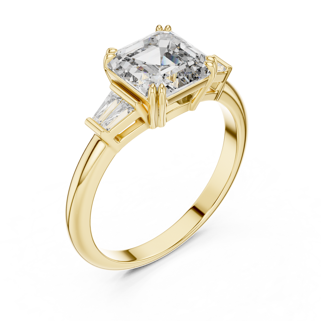 Square Emerald-Cut Three-Stone Baguette Engagement Ring
