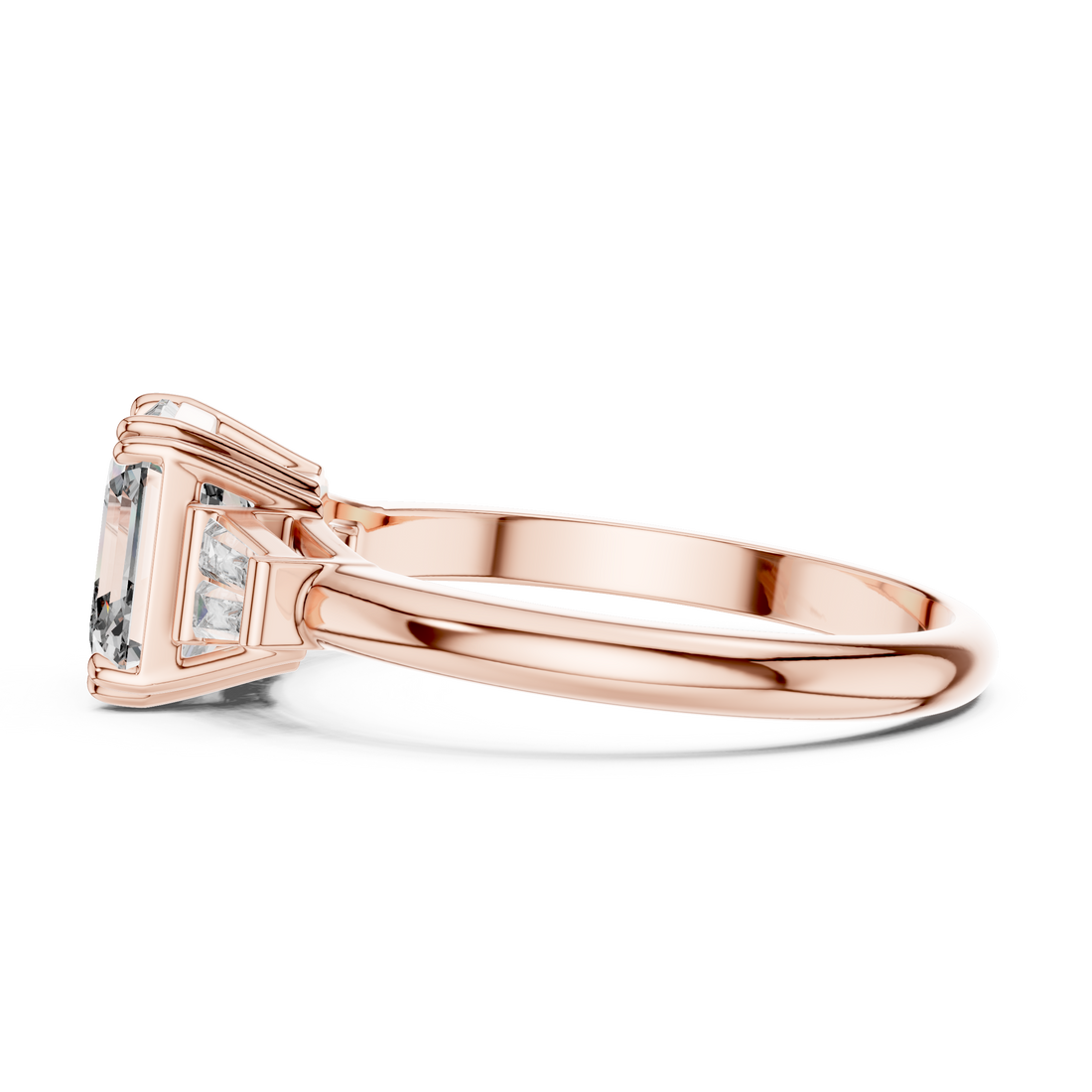 Square Emerald-Cut Three-Stone Baguette Engagement Ring