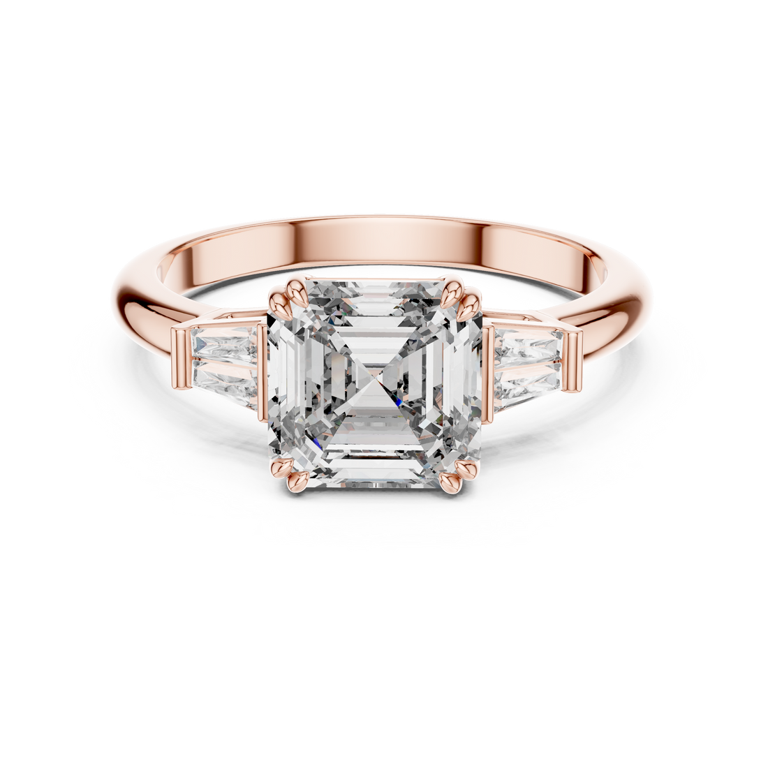 Square Emerald-Cut Three-Stone Baguette Engagement Ring