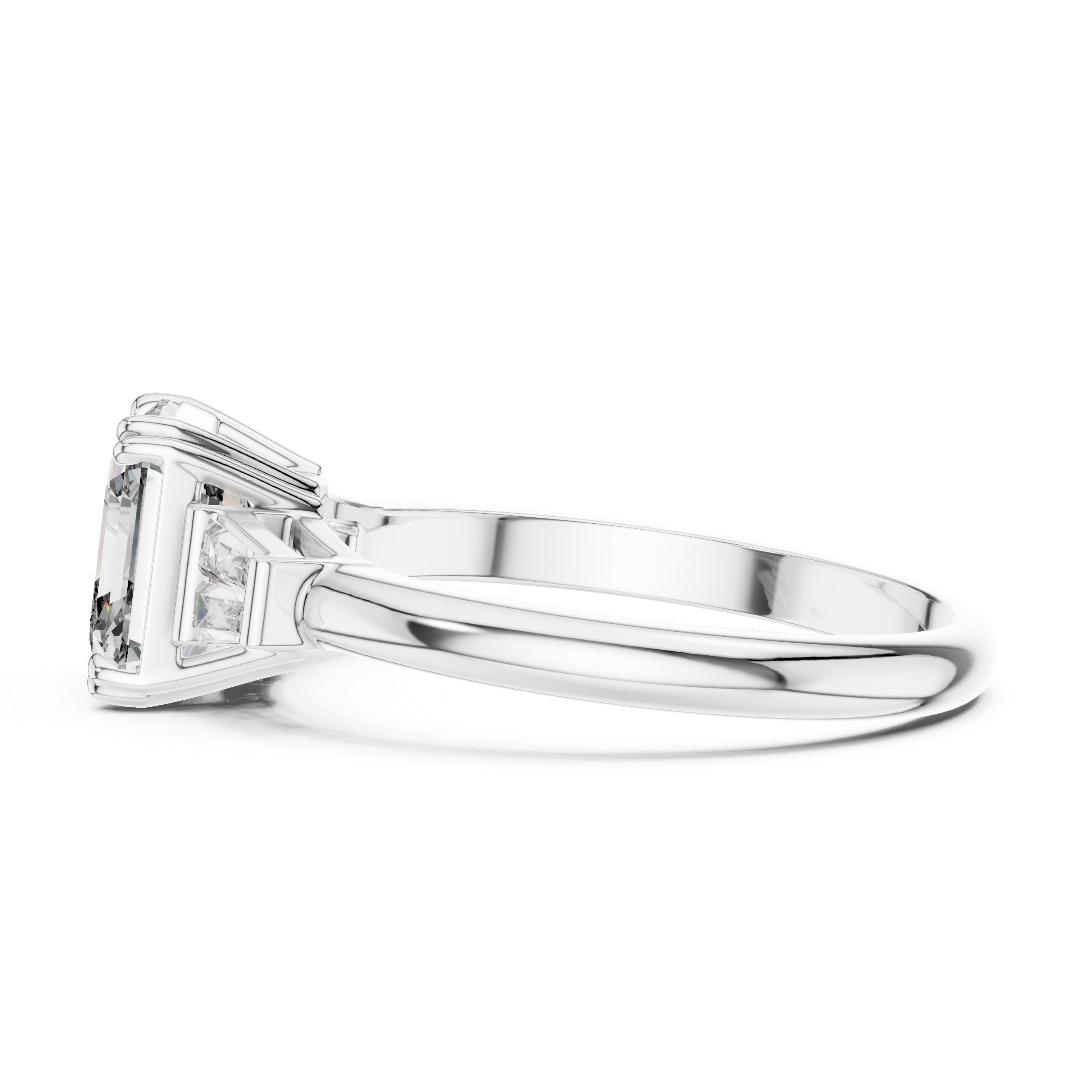Square Emerald-Cut Three-Stone Baguette Engagement Ring