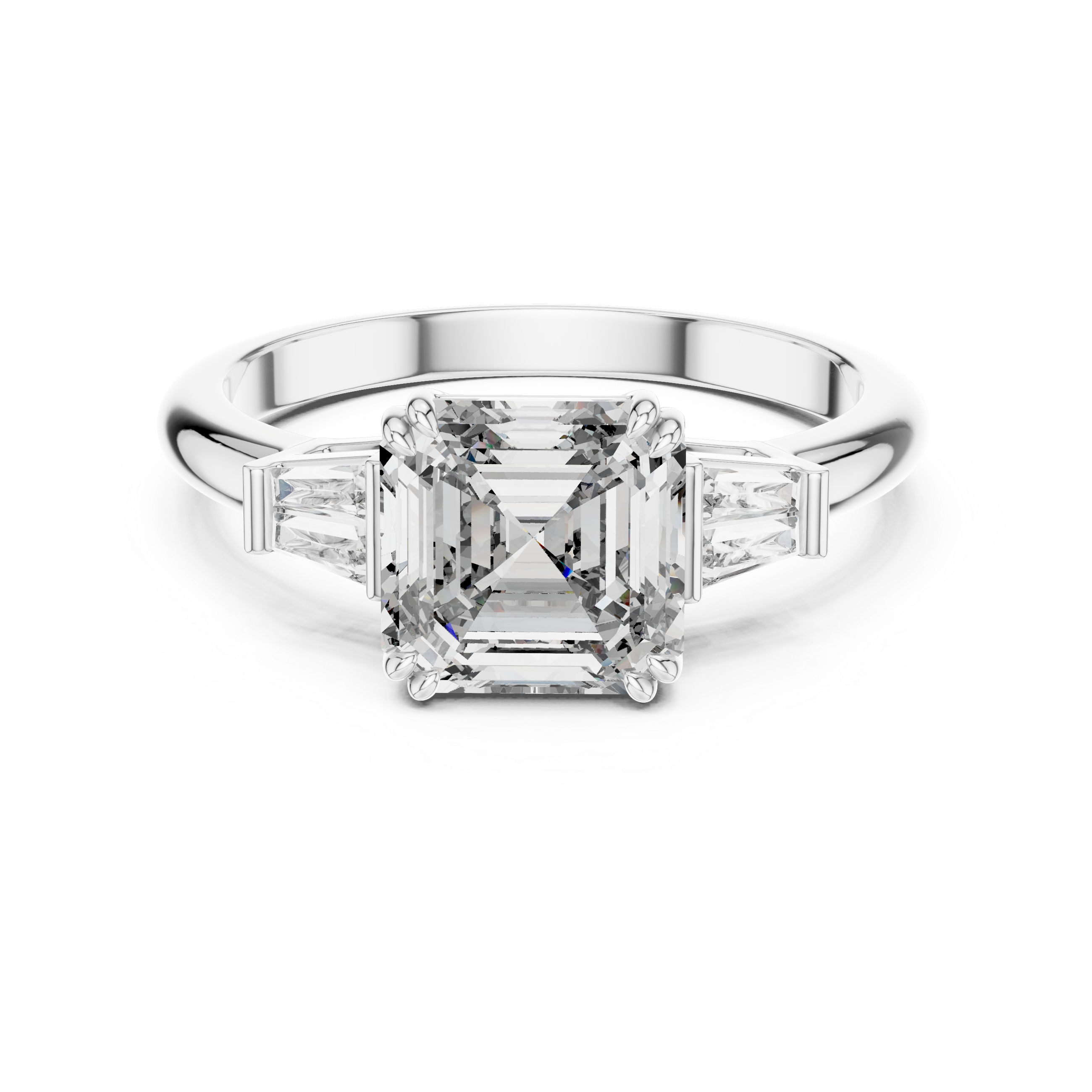 Square Emerald-Cut Three-Stone Baguette Engagement Ring