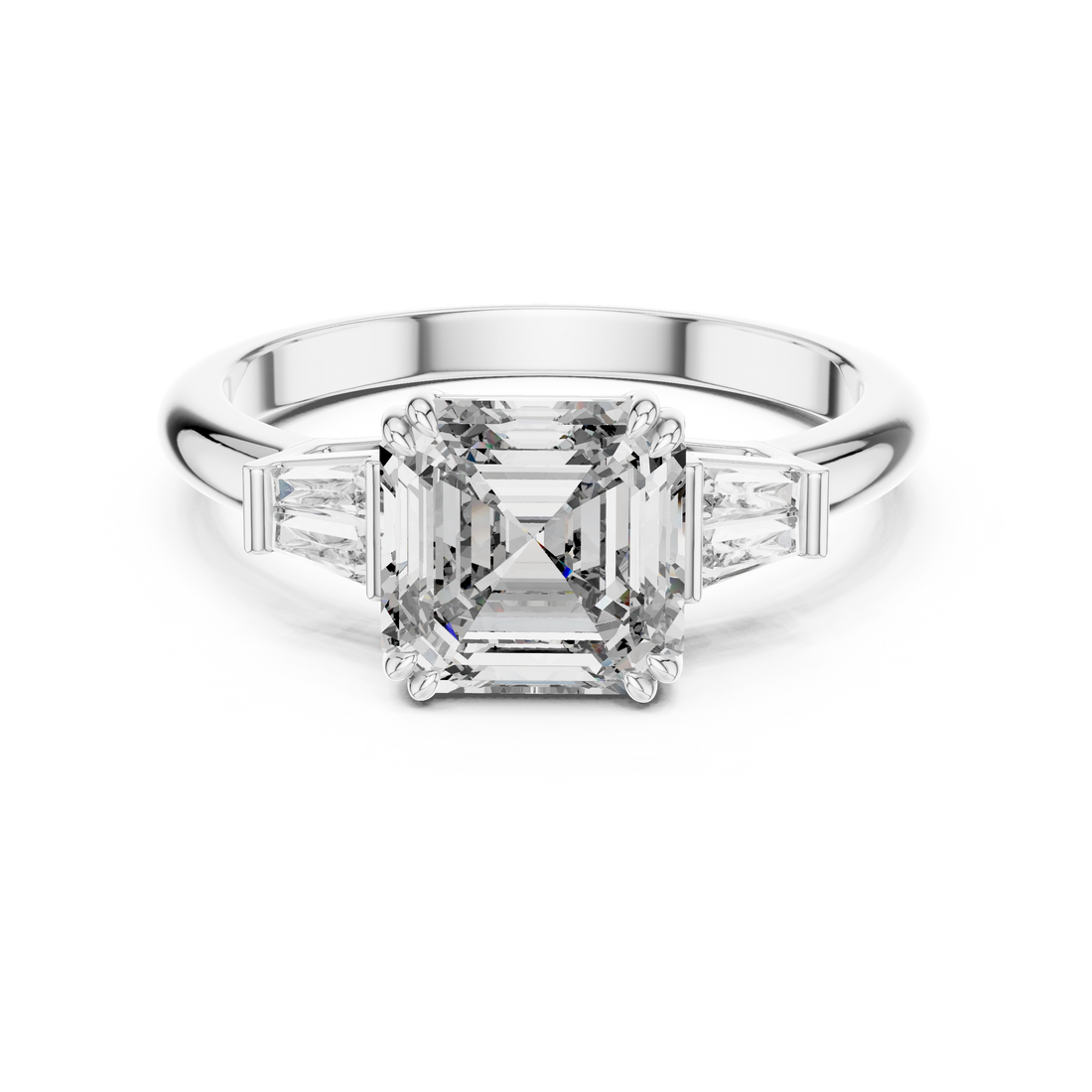 Square Emerald-Cut Three-Stone Baguette Engagement Ring
