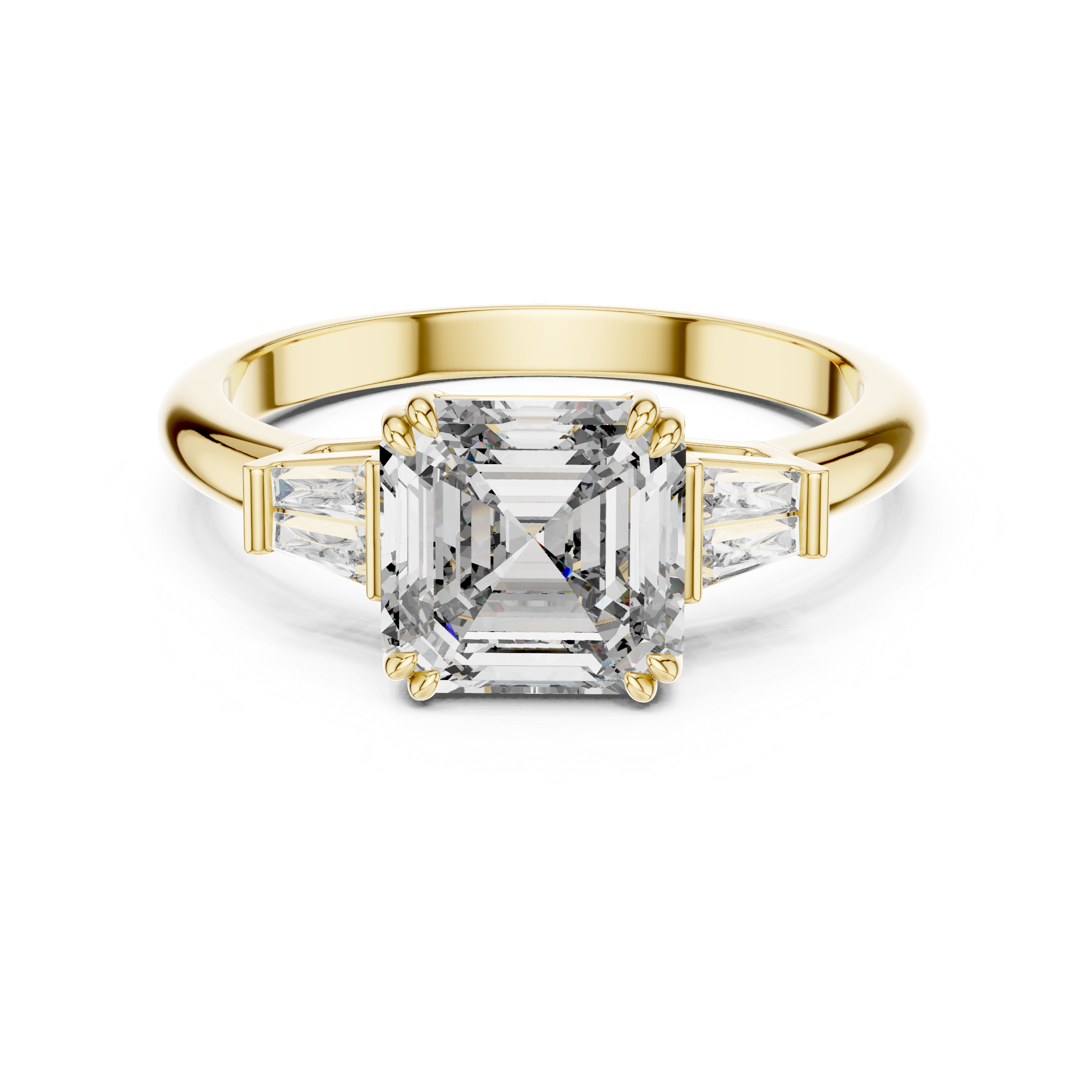 Square Emerald-Cut Three-Stone Baguette Engagement Ring