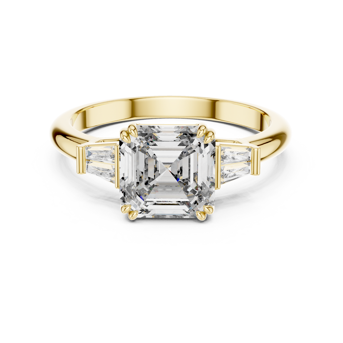 Square Emerald-Cut Three-Stone Baguette Engagement Ring