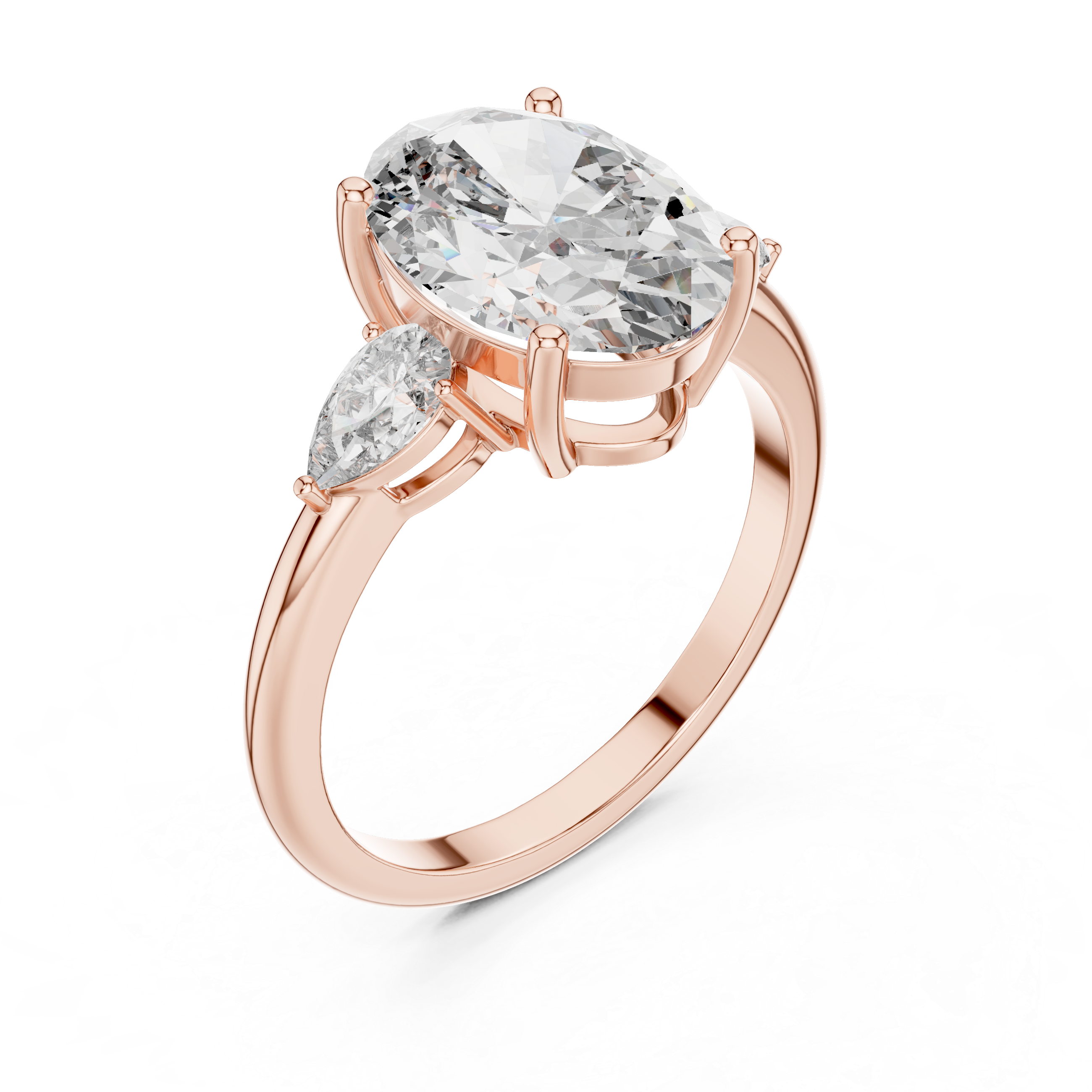 Oval Three-Stone Engagement Ring with Pear Accents