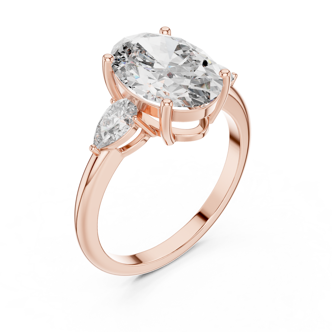 Oval Three-Stone Engagement Ring with Pear Accents
