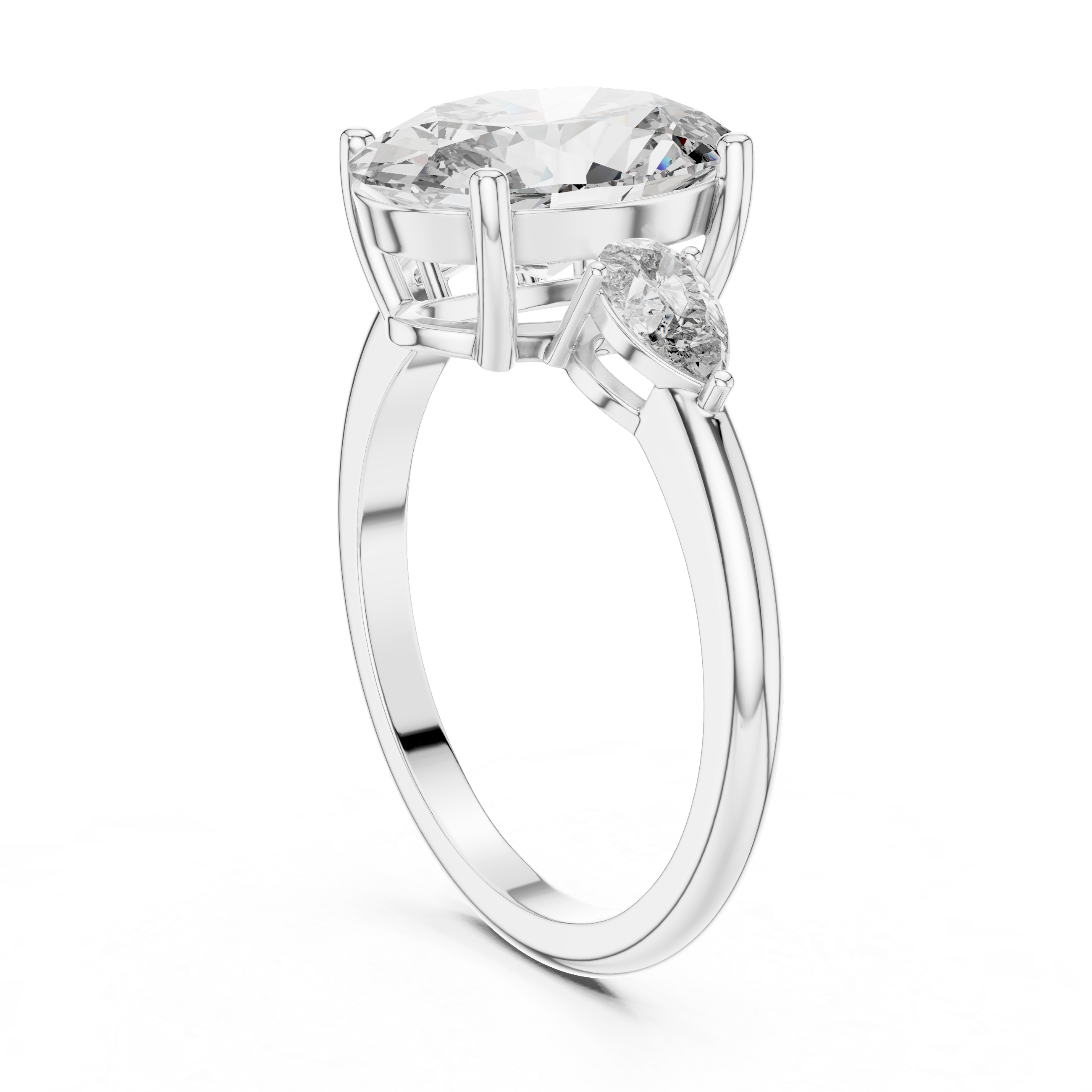 Oval Three-Stone Engagement Ring with Pear Accents