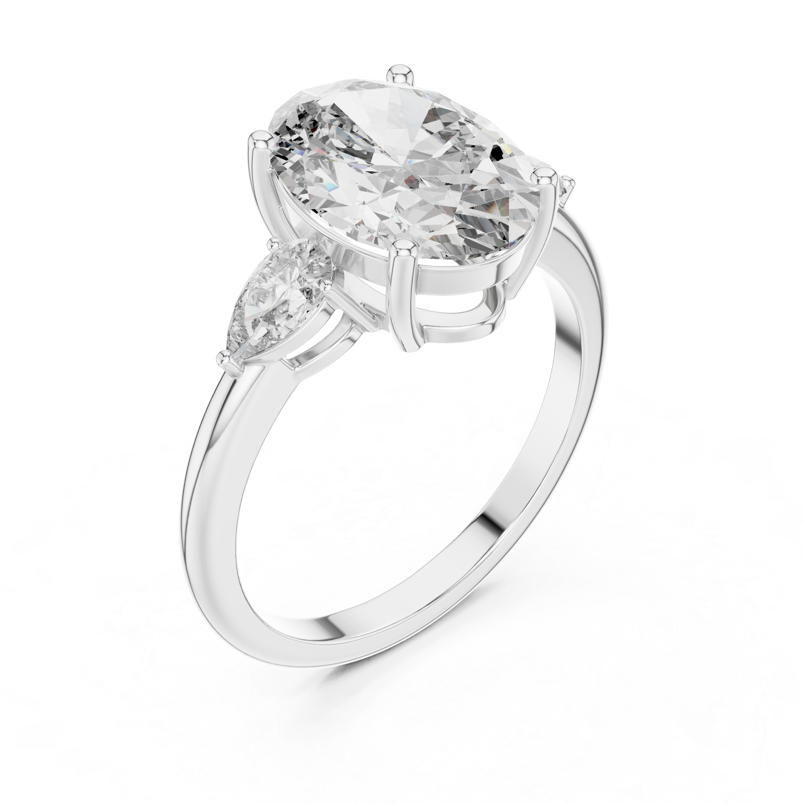 Oval Three-Stone Engagement Ring with Pear Accents