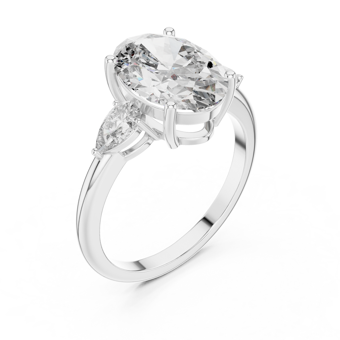 Oval Three-Stone Engagement Ring with Pear Accents