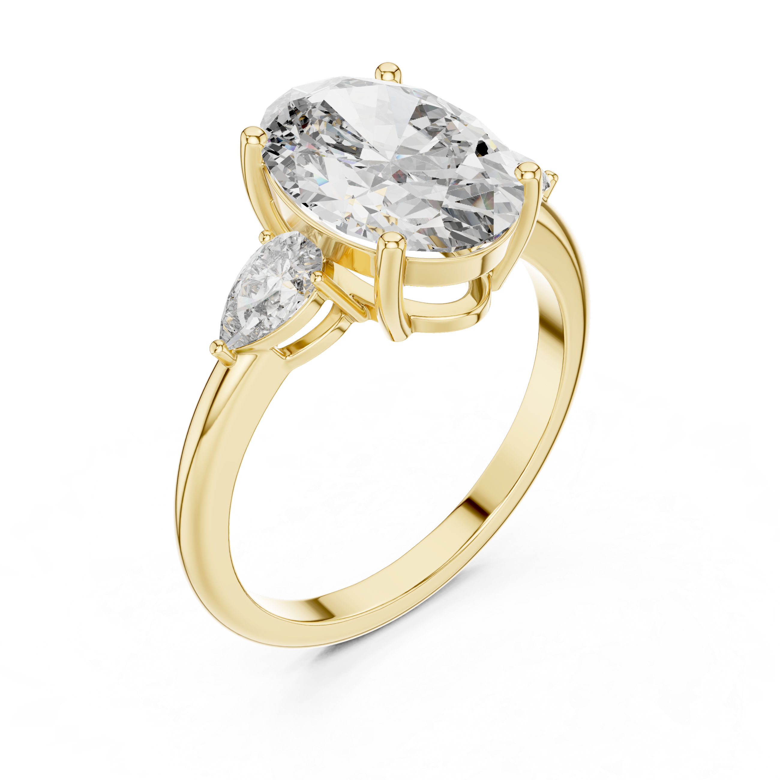 Oval Three-Stone Engagement Ring with Pear Accents