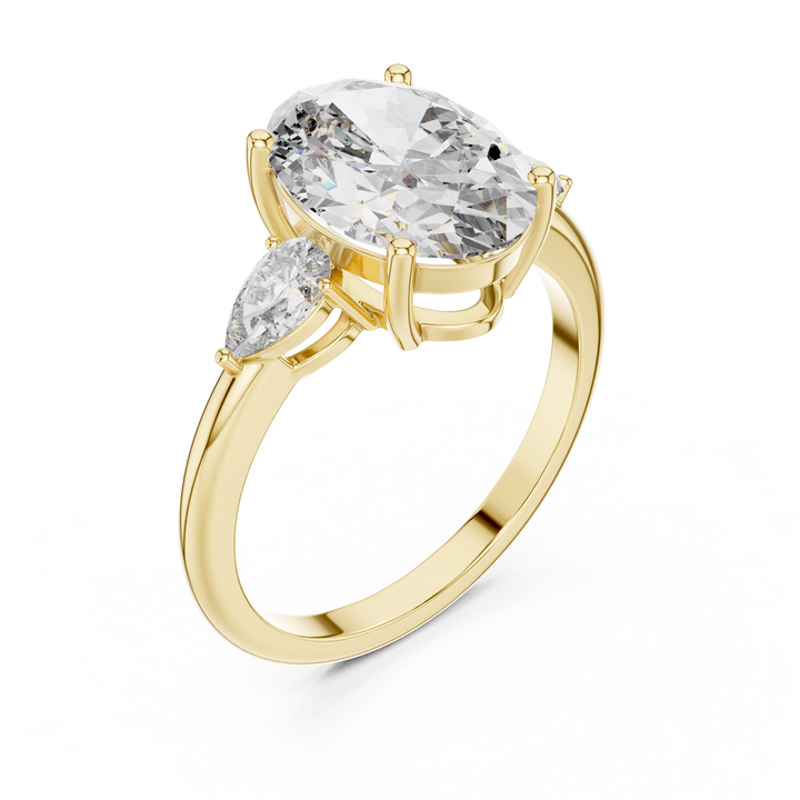 Oval Three-Stone Engagement Ring with Pear Accents